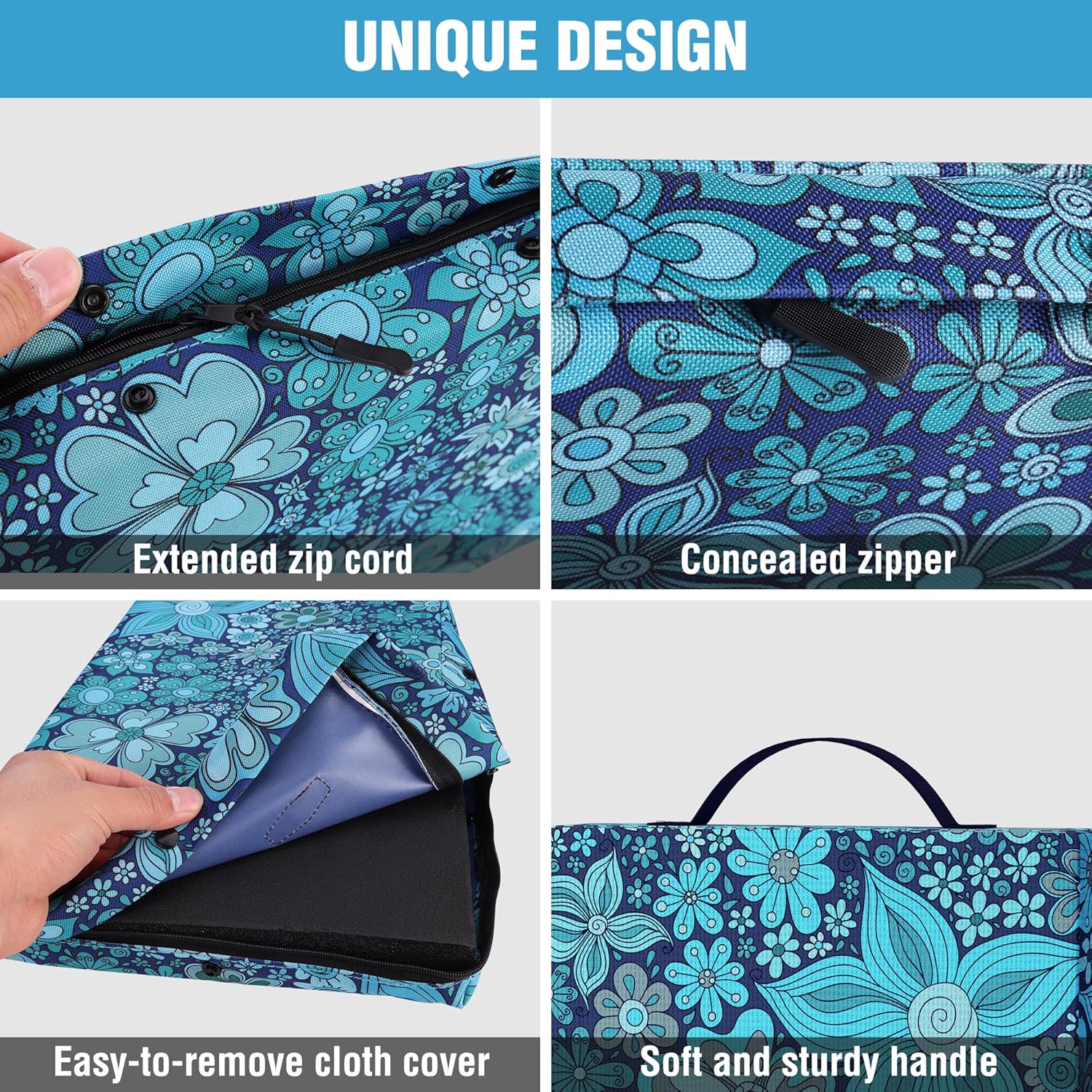 WORKPRO 17" Kneeling Pad with Removable Cover, Blue Floral Printing | Soft NBR Foam Cushioning, Large Size, For Gardening, Daily Chores, Workout Supplies - Image 8