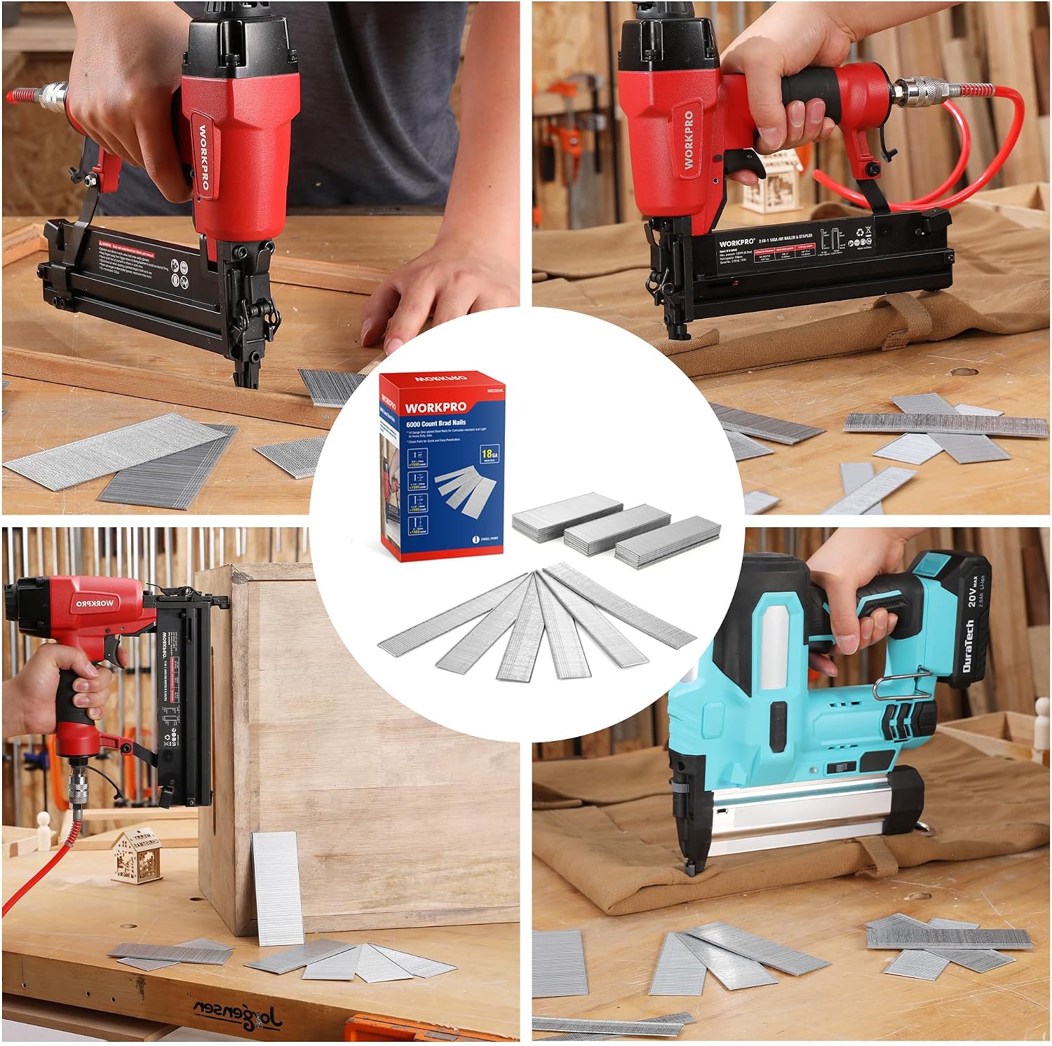 WORKPRO 18 Gauge Brad Nails, 2'',1-1/2'',1-1/4'', 3/4'' 6000 Count Universal Brad Nails for Pneumatic, Electric Brad Nailer - Image 6