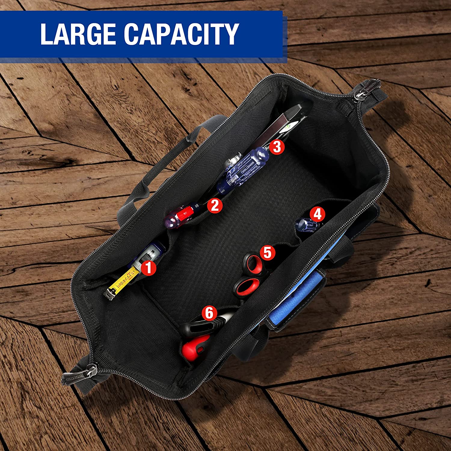 WORKPRO 18-inch Close Top Wide Mouth Storage Tool Bag with Adjustable Shoulder Strap - Image 3
