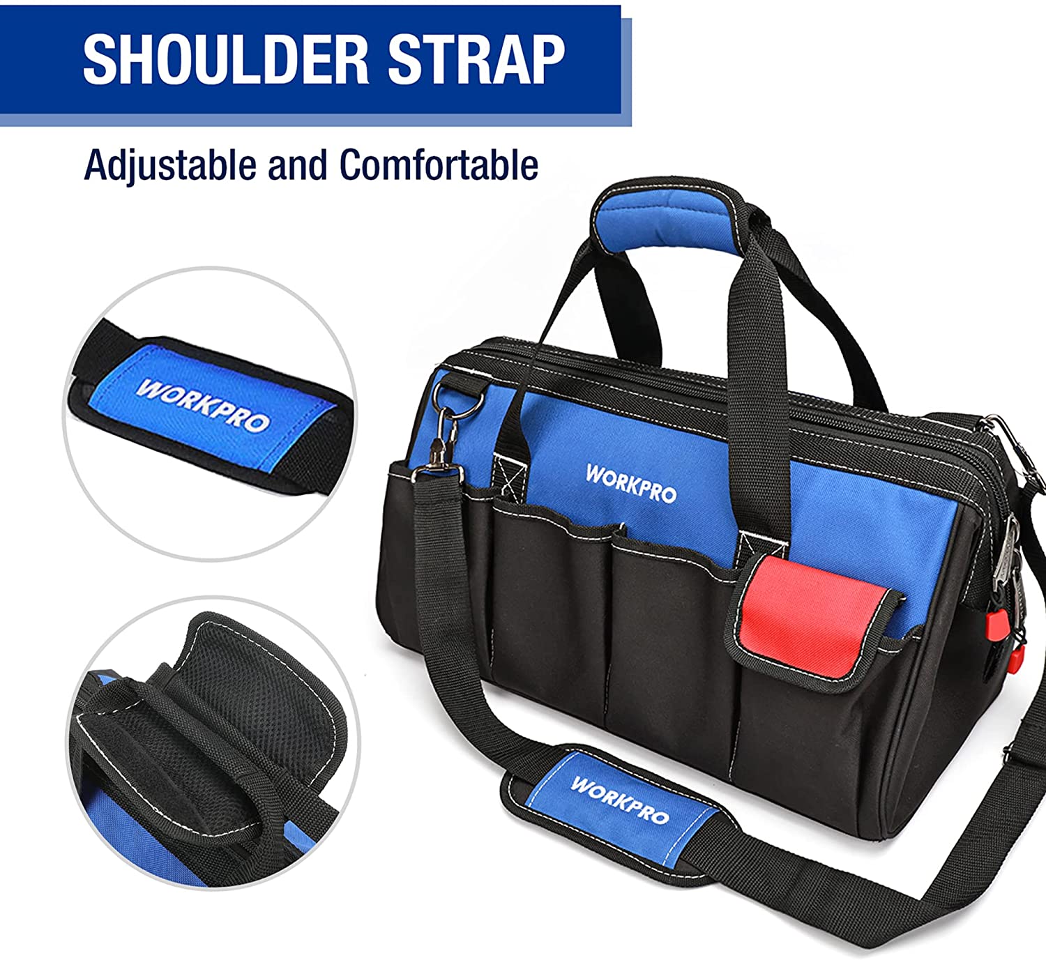 WORKPRO 18-inch Close Top Wide Mouth Storage Tool Bag with Adjustable Shoulder Strap - Image 7