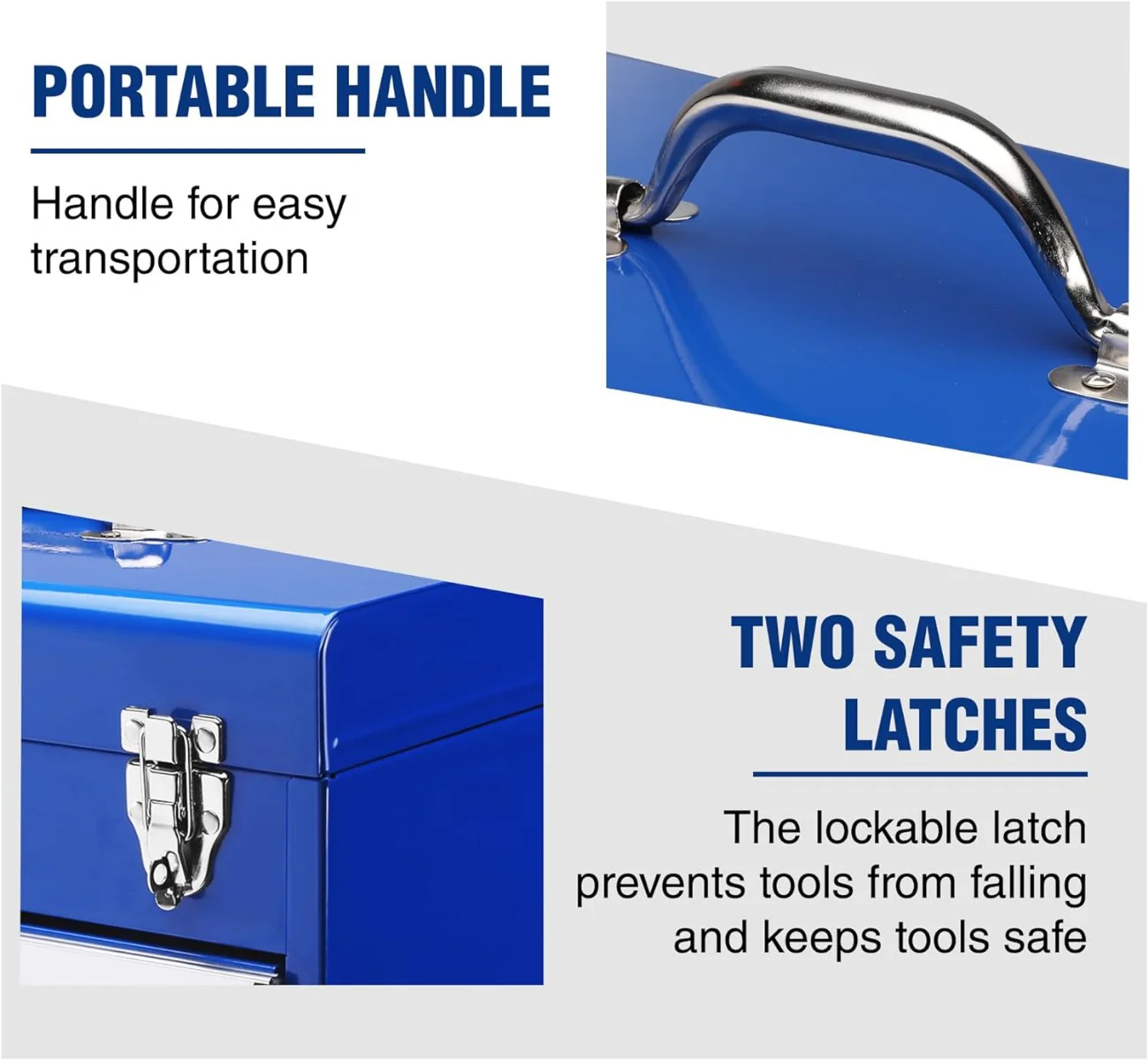 WORKPRO 18 Inch Portable Metal Tool Box with 2 Drawers and 1 Top Storage, Metal Latch and Liner, 100 LBS Load Capacity (Totally) - Image 4