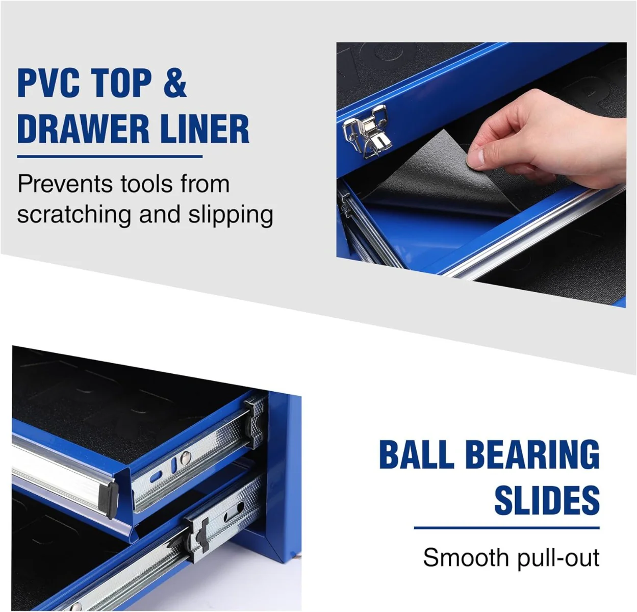 WORKPRO 18 Inch Portable Metal Tool Box with 2 Drawers and 1 Top Storage, Metal Latch and Liner, 100 LBS Load Capacity (Totally) - Image 5