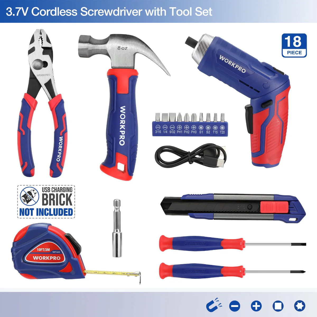 WORKPRO 18 Pcs General Home Tool Kit - Pink Ribbon - Image 12