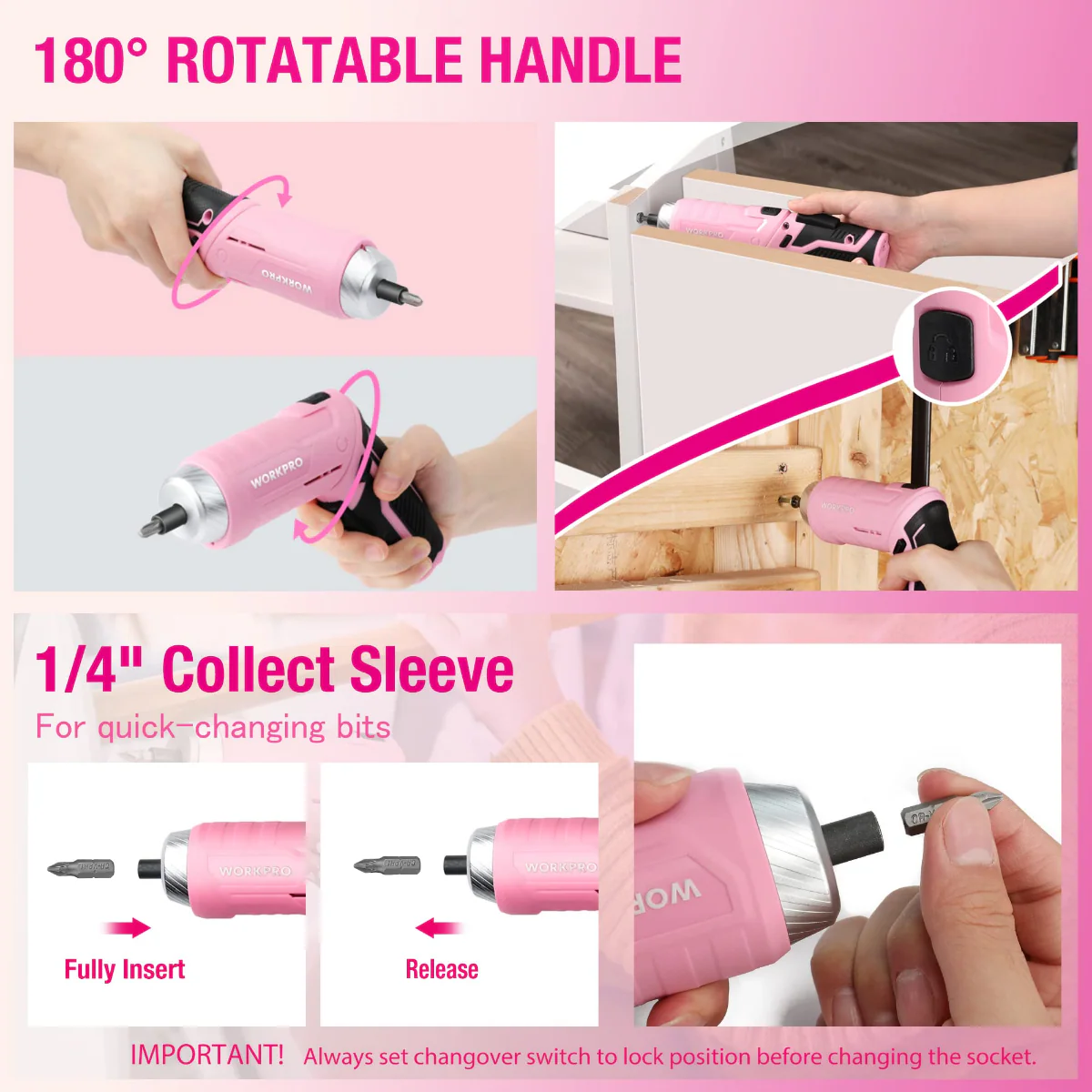 WORKPRO 18 Pcs General Home Tool Kit - Pink Ribbon - Image 4