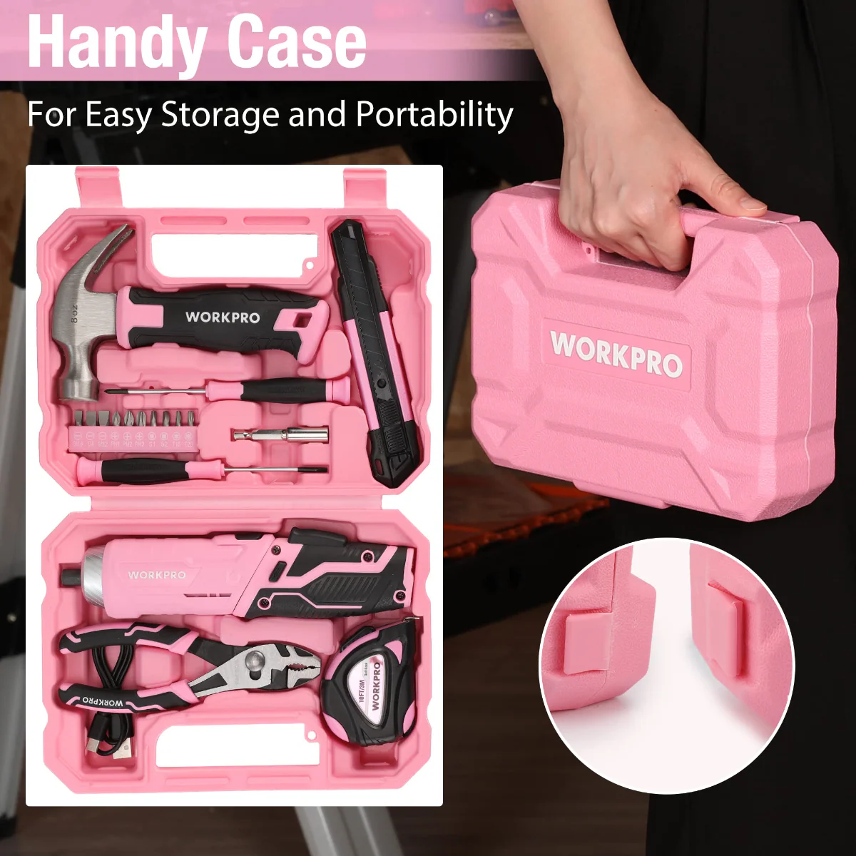 WORKPRO 18 Pcs General Home Tool Kit - Pink Ribbon - Image 6