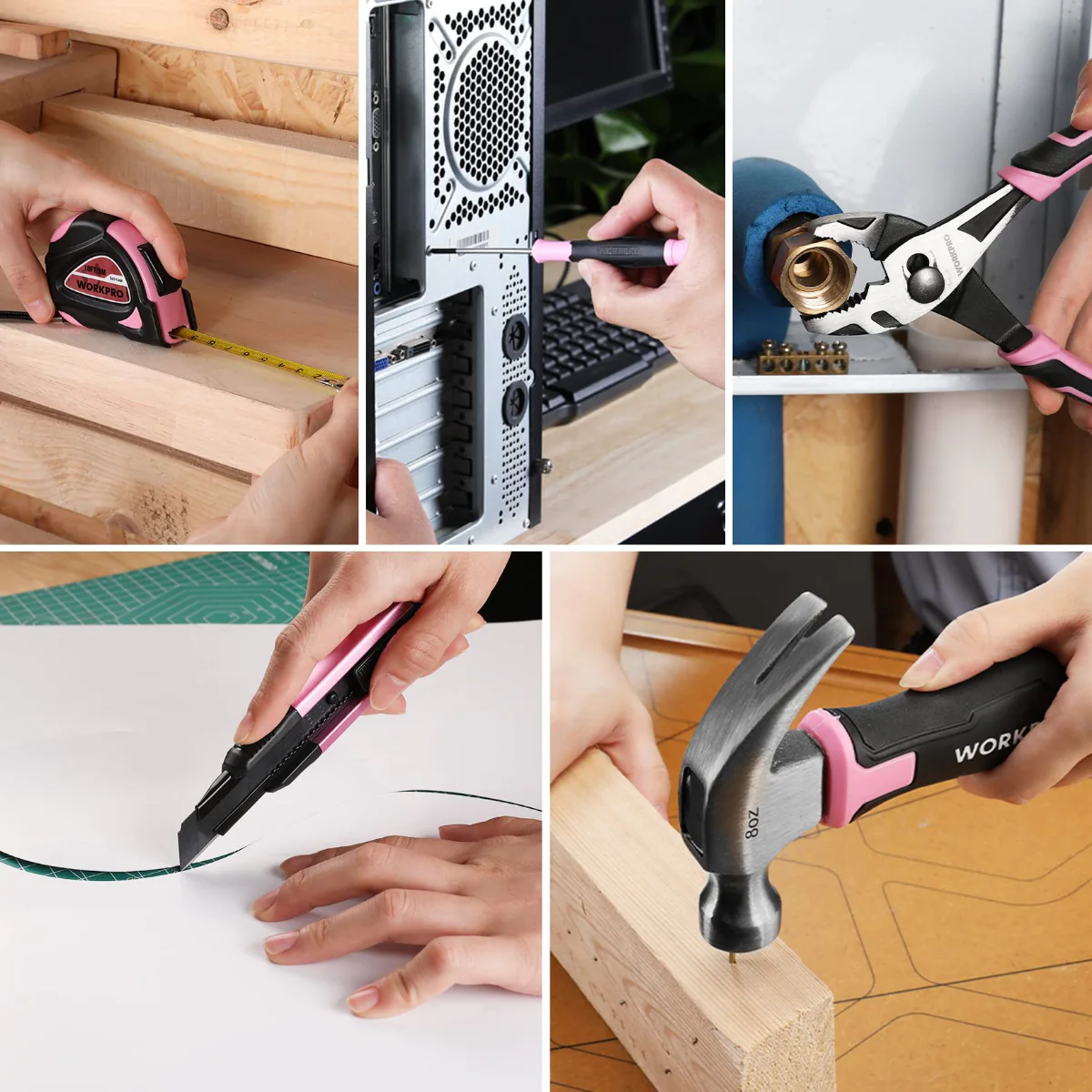 WORKPRO 18 Pcs General Home Tool Kit - Pink Ribbon - Image 9