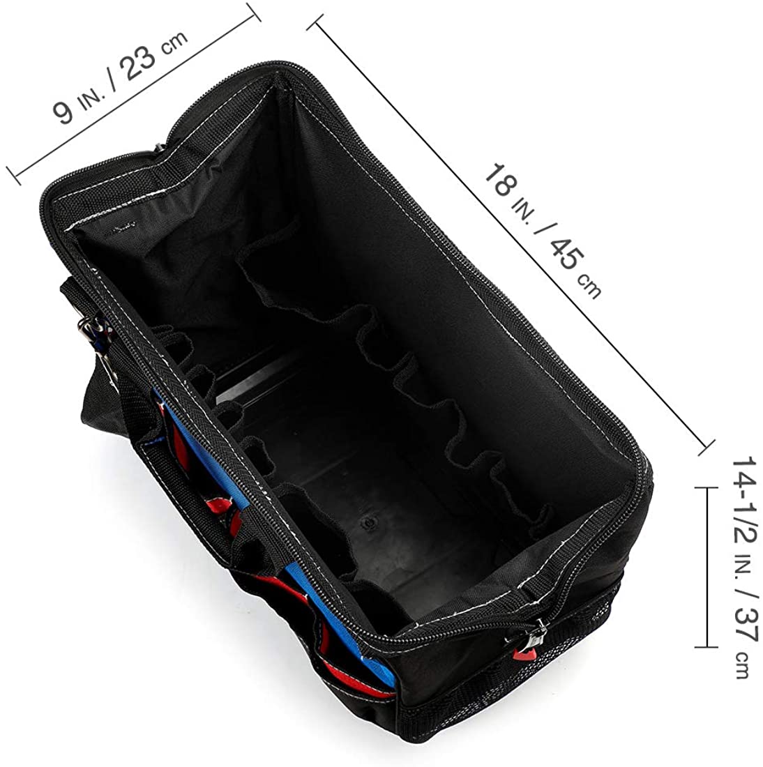 WORKPRO 18" Tool Bag Closed Top Wide Slot Storage with Waterproof Base and Adjustable Shoulder Straps - Image 3