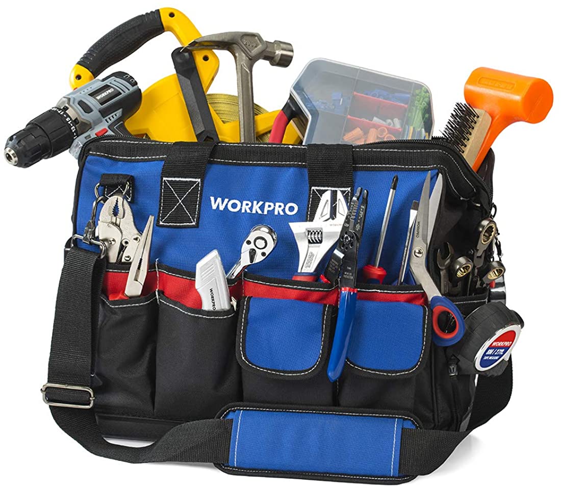 WORKPRO 18" Tool Bag Closed Top Wide Slot Storage with Waterproof Base and Adjustable Shoulder Straps - Image 5