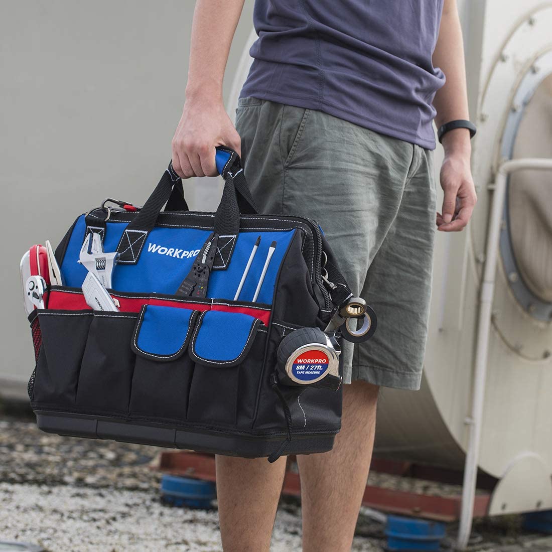 WORKPRO 18" Tool Bag Closed Top Wide Slot Storage with Waterproof Base and Adjustable Shoulder Straps - Image 6