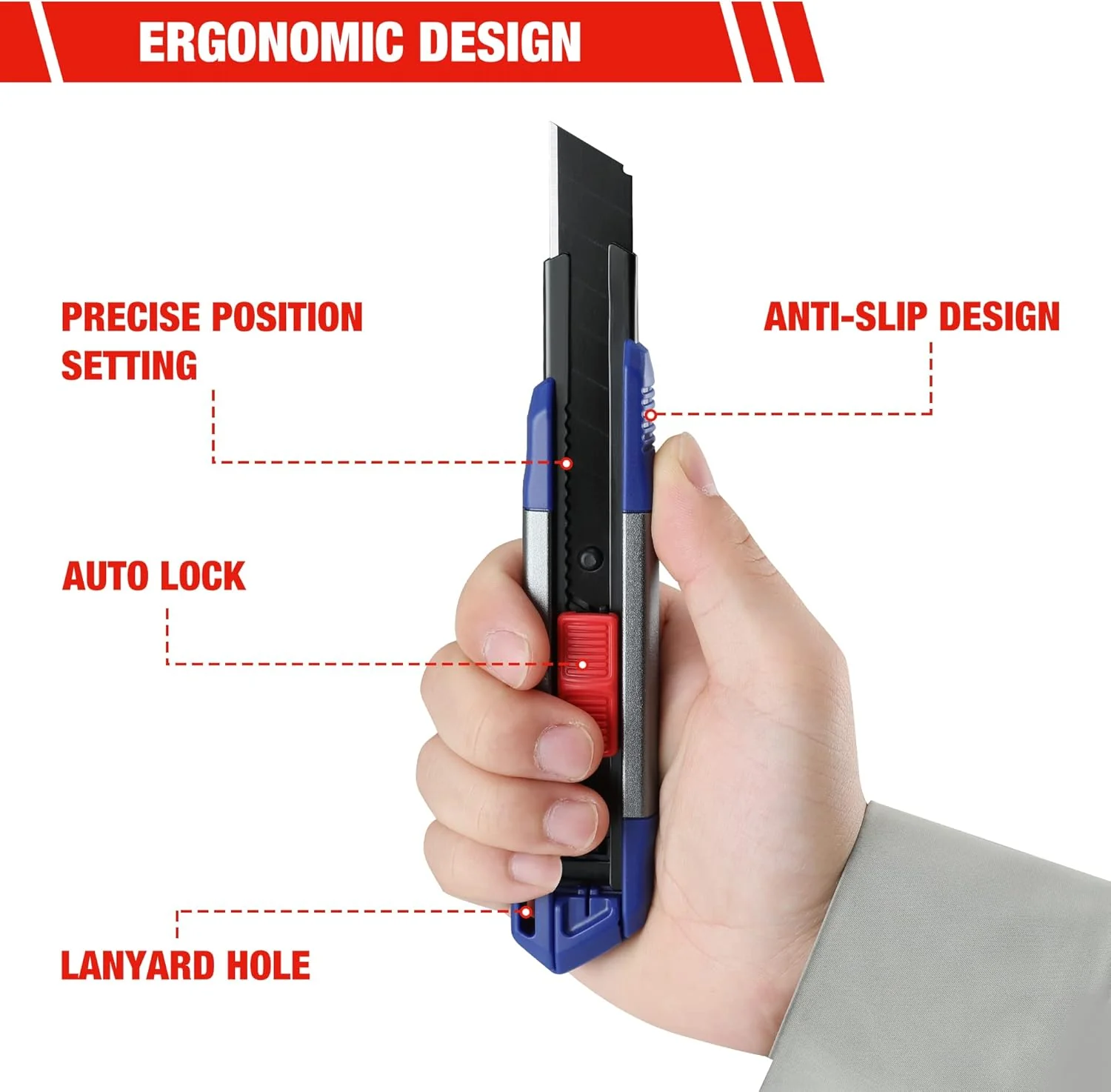 WORKPRO 18mm Retractable Utility Knife with 10-Piece SK5 Blades | Heavy Duty Snap-off Box Cutter, For Cartons, Cardboard and Boxes, Perfect for Office and Home Use - Image 3