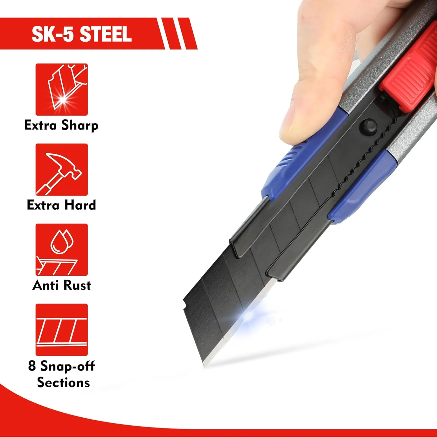 WORKPRO 18mm Retractable Utility Knife with 10-Piece SK5 Blades | Heavy Duty Snap-off Box Cutter, For Cartons, Cardboard and Boxes, Perfect for Office and Home Use - Image 4