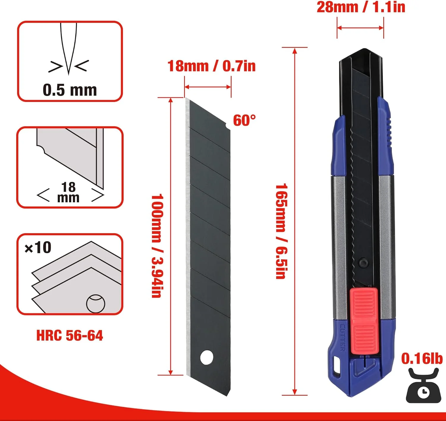 WORKPRO 18mm Retractable Utility Knife with 10-Piece SK5 Blades | Heavy Duty Snap-off Box Cutter, For Cartons, Cardboard and Boxes, Perfect for Office and Home Use - Image 7
