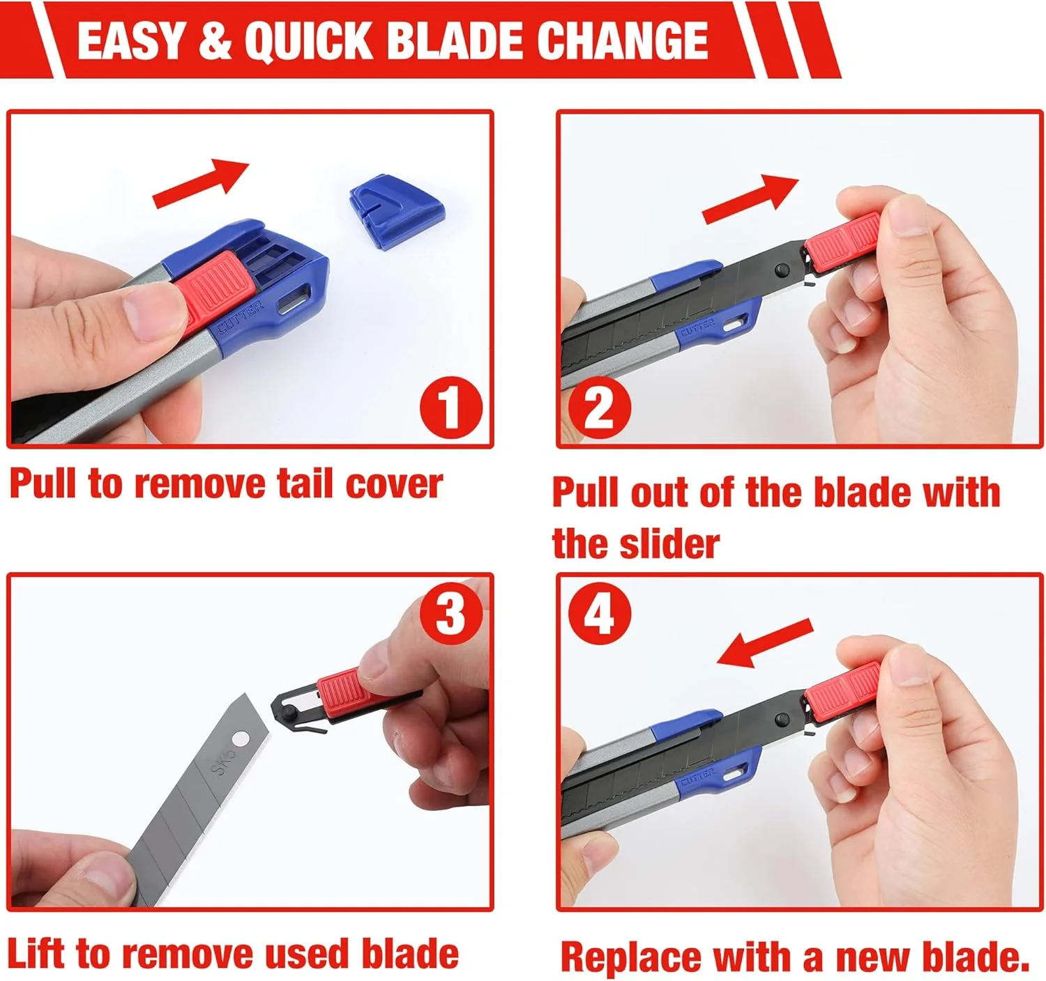 WORKPRO 18mm Retractable Utility Knife with 10-Piece SK5 Blades | Heavy Duty Snap-off Box Cutter, For Cartons, Cardboard and Boxes, Perfect for Office and Home Use - Image 8