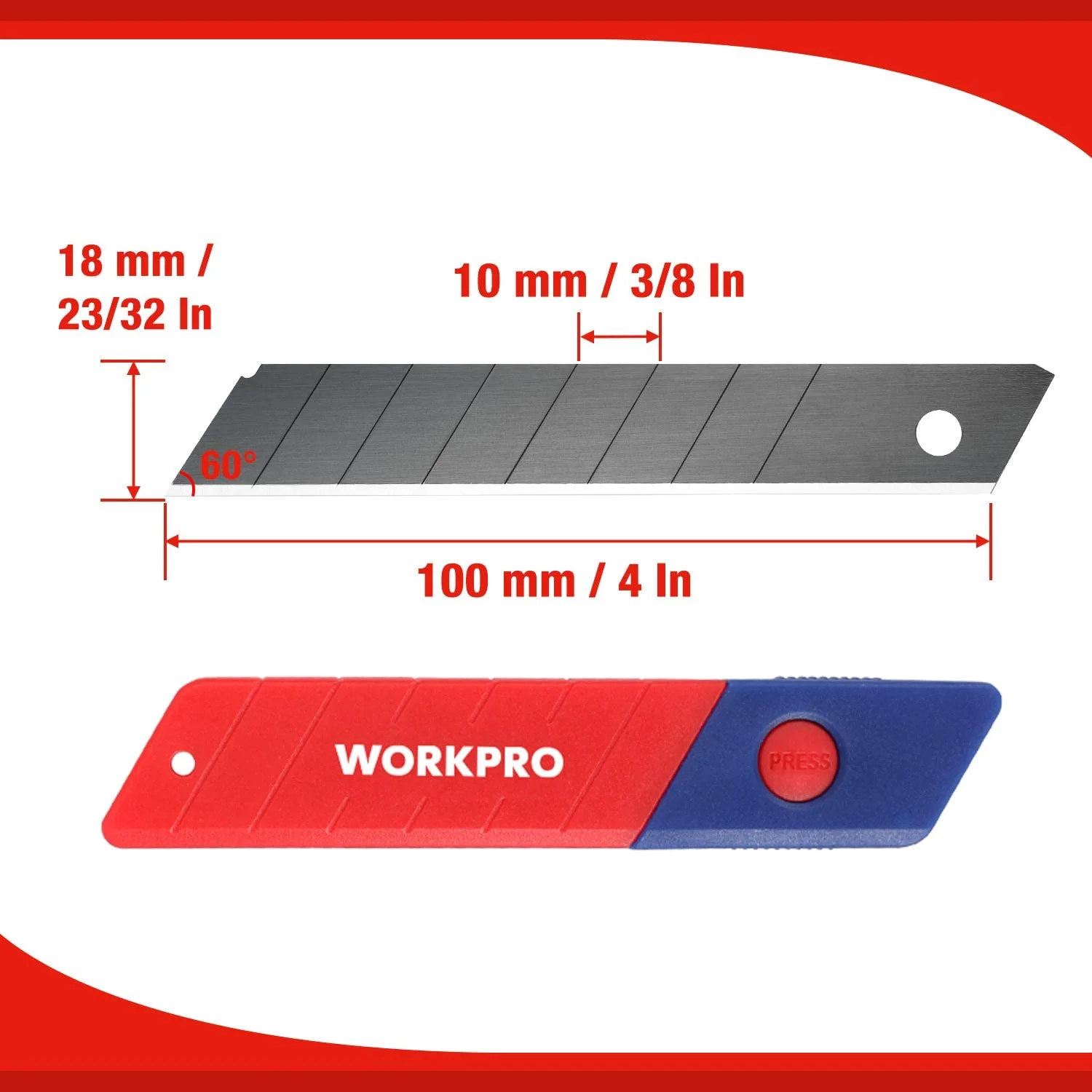 WORKPRO 18mm Snap-off Blades SK5 Steel Replacement Blade Fits Pack of 100 - Image 3
