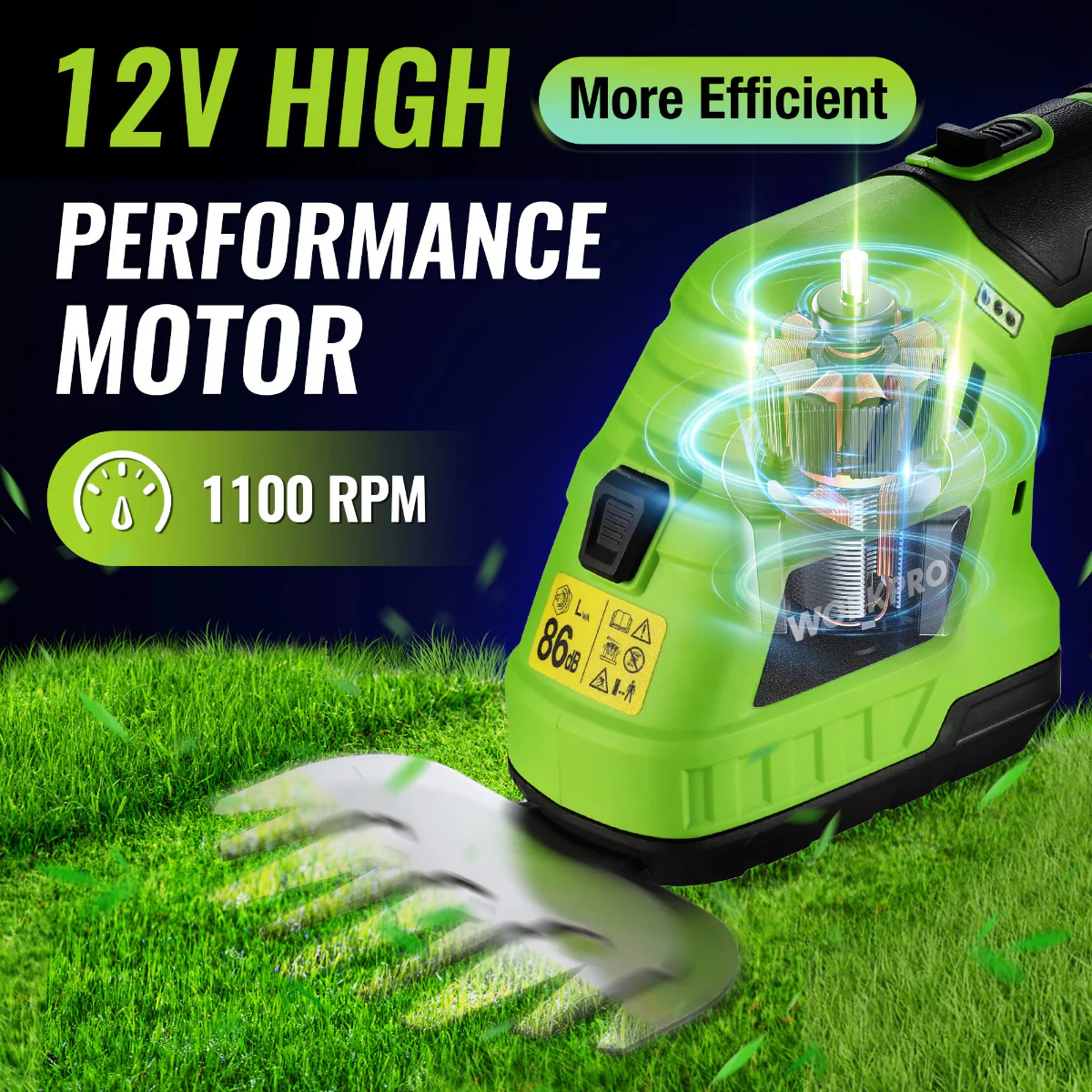 WORKPRO 2 in 1 12V Electric Cordless Grass Hedge Shear & Handheld Shrubbery Trimmer, with 2.0Ah Rechargeable Lithium-Ion Battery and 1 Hour Fast Charger - Image 3