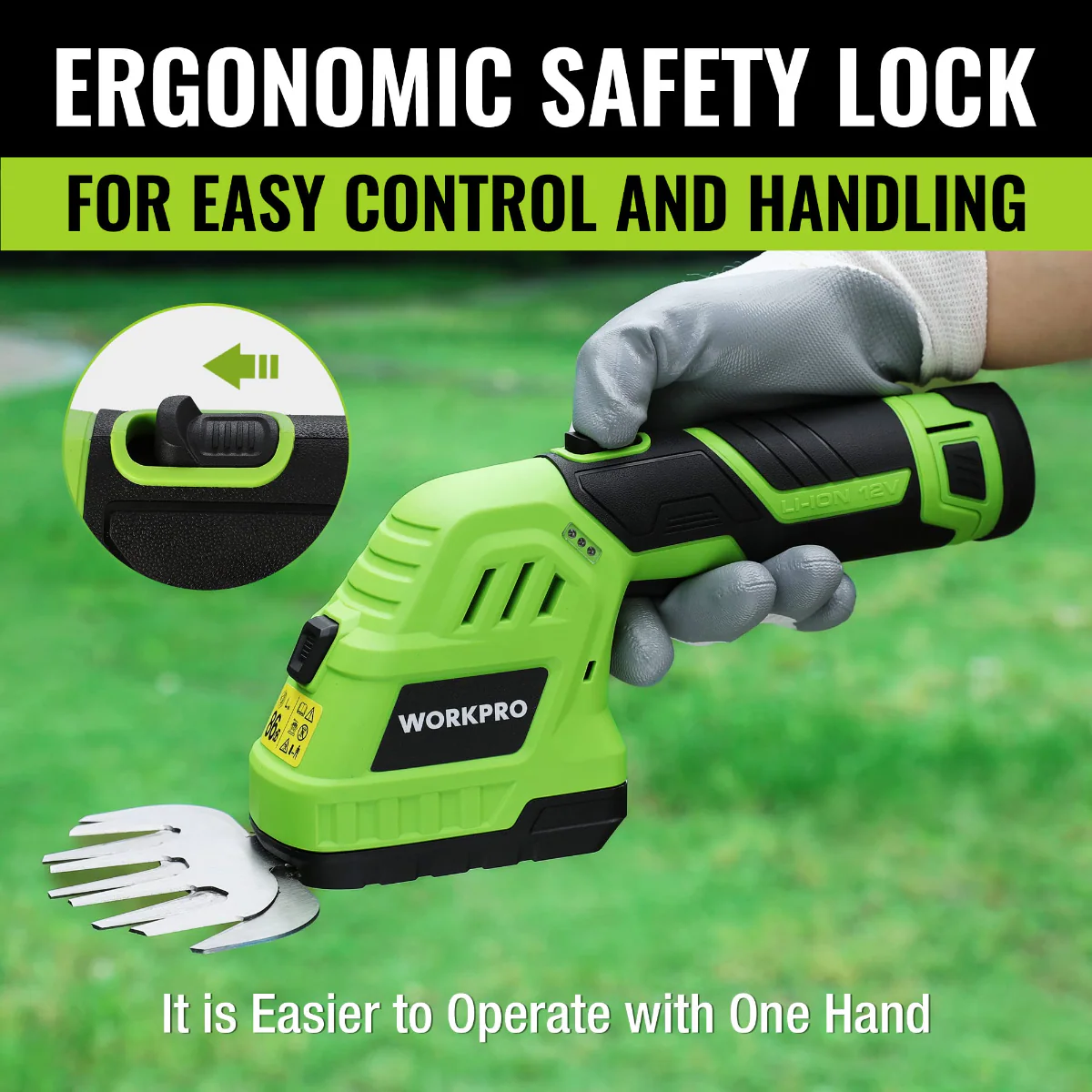 WORKPRO 2 in 1 12V Electric Cordless Grass Hedge Shear & Handheld Shrubbery Trimmer, with 2.0Ah Rechargeable Lithium-Ion Battery and 1 Hour Fast Charger - Image 5