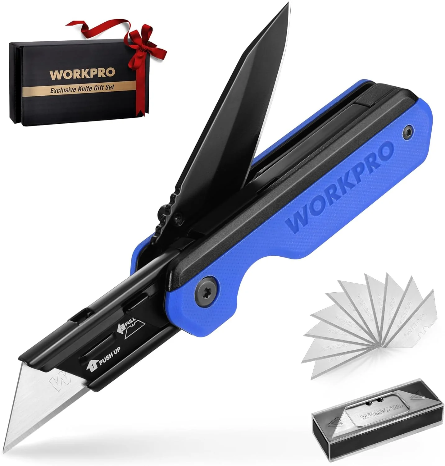 WORKPRO 2-in-1 Folding Knife, Quick-Change Box Cutter with Belt Clip, Liner Lock, and G10 Handle, Extra 10 SK5 Blades Included - Image 14