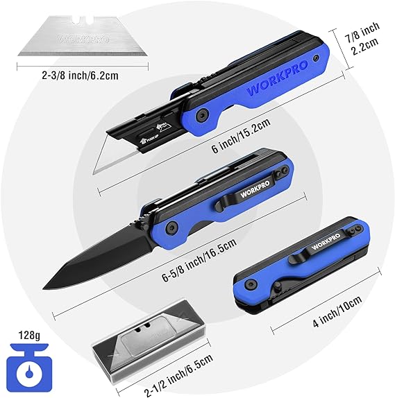 WORKPRO 2-in-1 Folding Knife, Quick-Change Box Cutter with Belt Clip, Liner Lock, and G10 Handle, Extra 10 SK5 Blades Included - Image 15