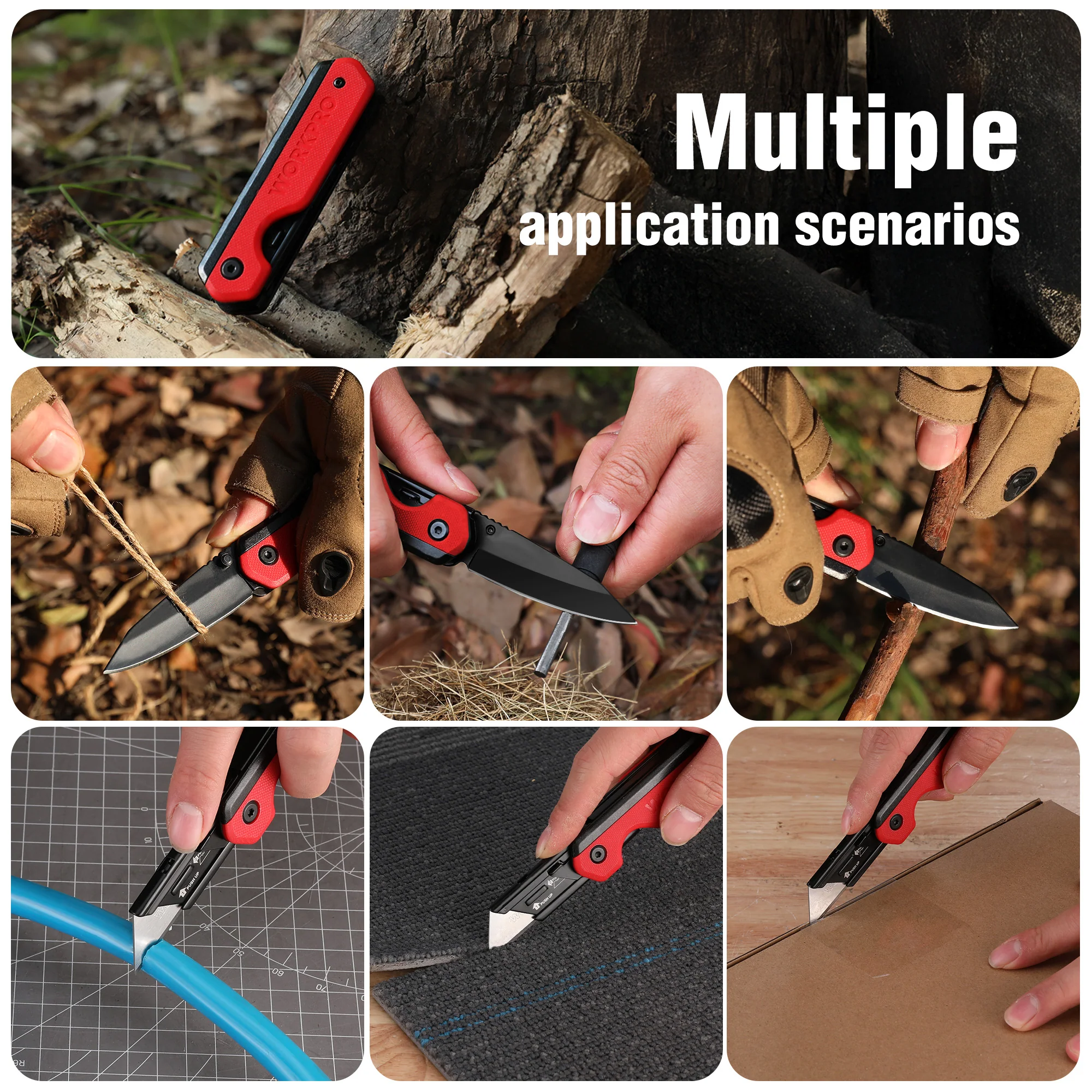 WORKPRO 2-in-1 Folding Knife, Quick-Change Box Cutter with Belt Clip, Liner Lock, and G10 Handle, Extra 10 SK5 Blades Included - Image 26
