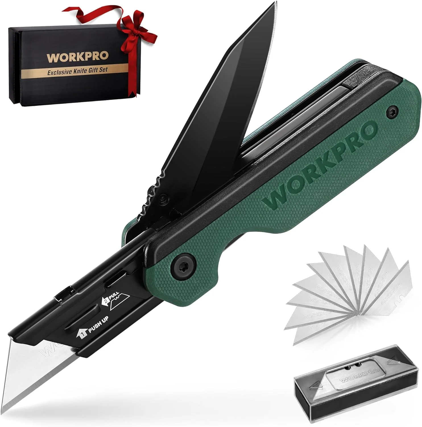 WORKPRO 2-in-1 Folding Knife, Quick-Change Box Cutter with Belt Clip, Liner Lock, and G10 Handle, Extra 10 SK5 Blades Included - Image 7
