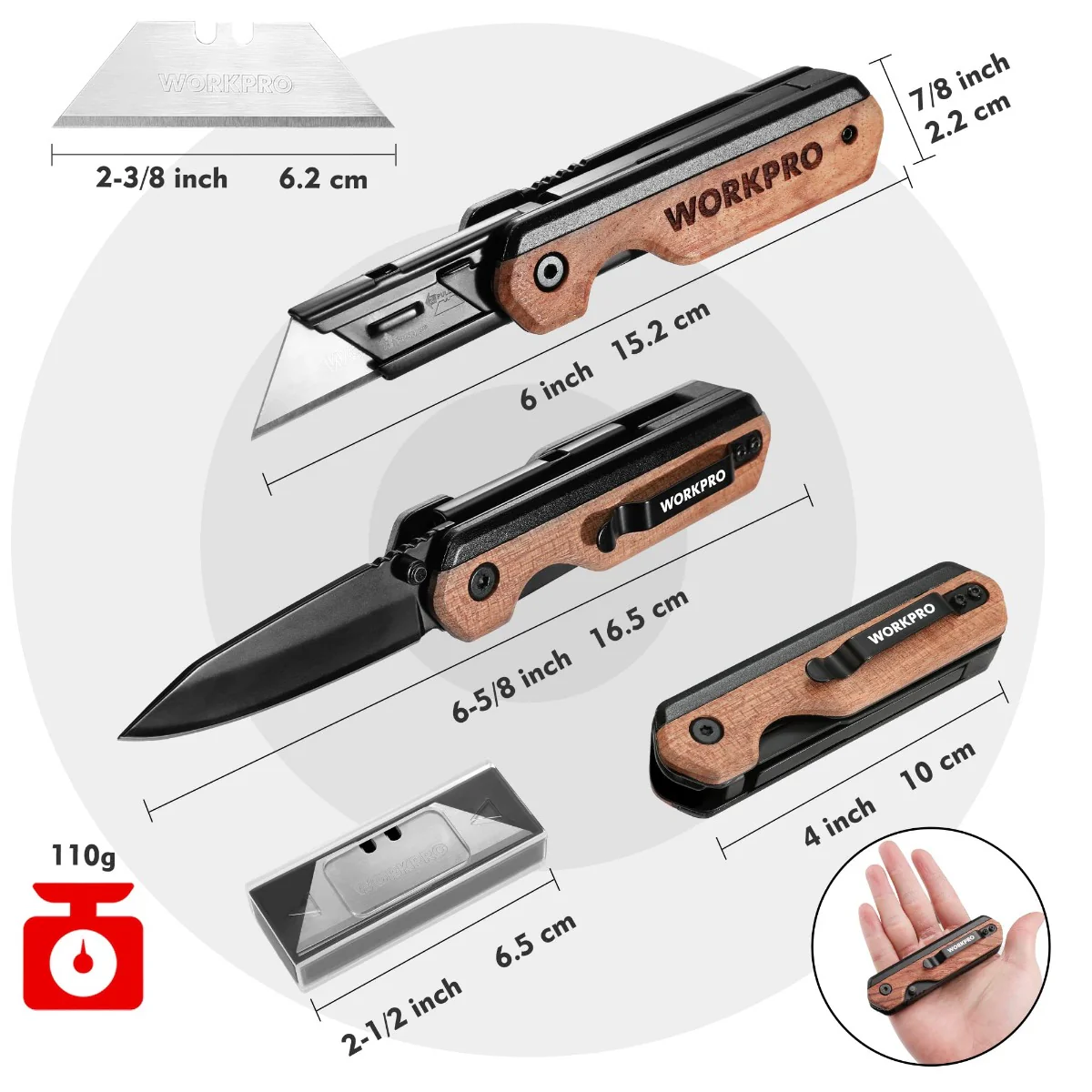 WORKPRO 2-in-1 Folding Utility Knife, Extra 10 SK5 Blades Included - Image 2