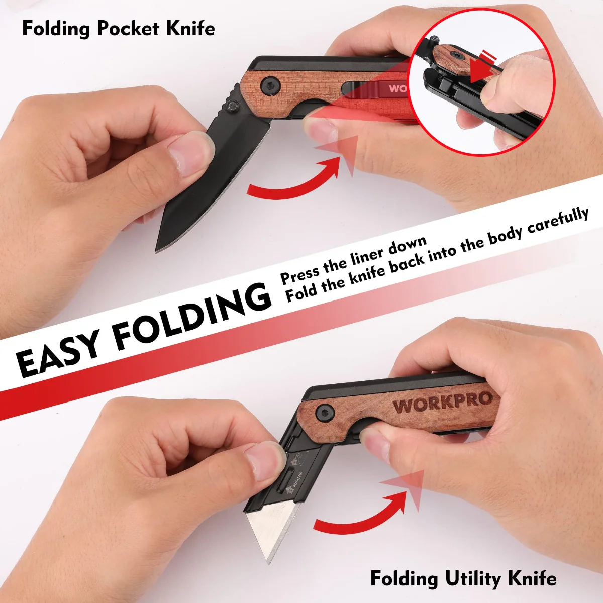 WORKPRO 2-in-1 Folding Utility Knife, Extra 10 SK5 Blades Included - Image 4