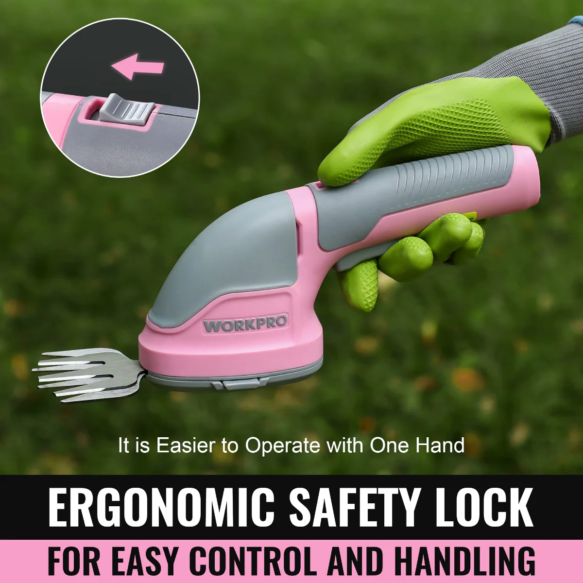 WORKPRO 2 in 1 Handheld 3.6V Electric Cordless Shrubbery Trimmer Hedge Shears/Grass Cutter - Pink Ribbon - Image 4
