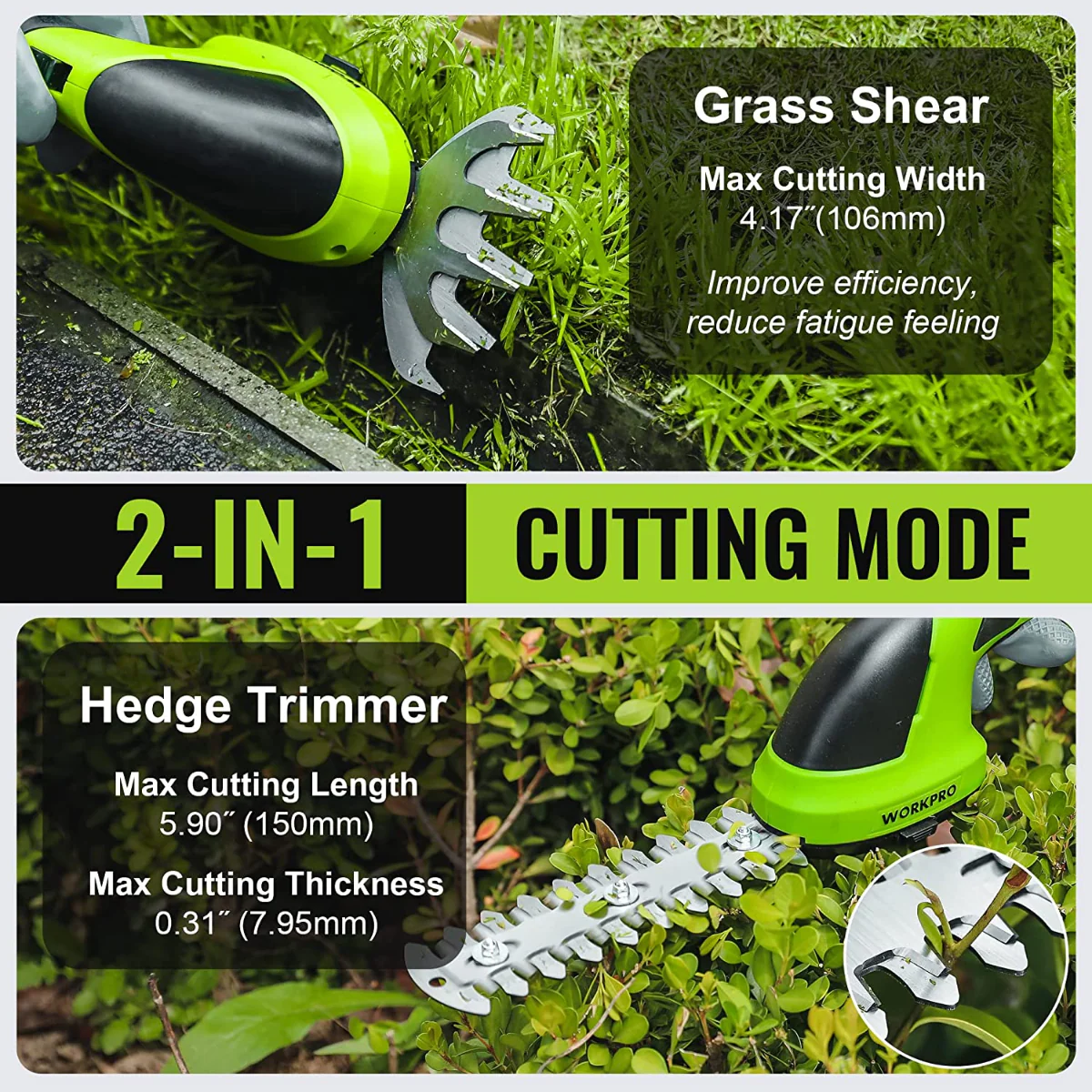 WORKPRO 2 in 1 Handheld 7.2V Electric Cordless Shrubbery Trimmer Hedge Shears/Grass Cutter - Pink Ribbon - Image 10