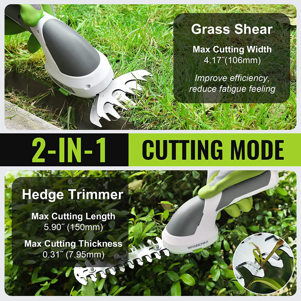 WORKPRO 2 in 1 Handheld 7.2V Electric Cordless Shrubbery Trimmer Hedge Shears/Grass Cutter - Pink Ribbon - Image 17