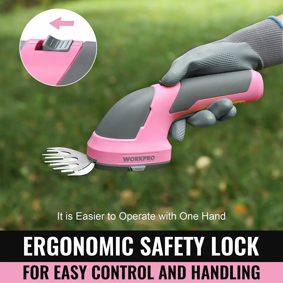WORKPRO 2 in 1 Handheld 7.2V Electric Cordless Shrubbery Trimmer Hedge Shears/Grass Cutter - Pink Ribbon - Image 4