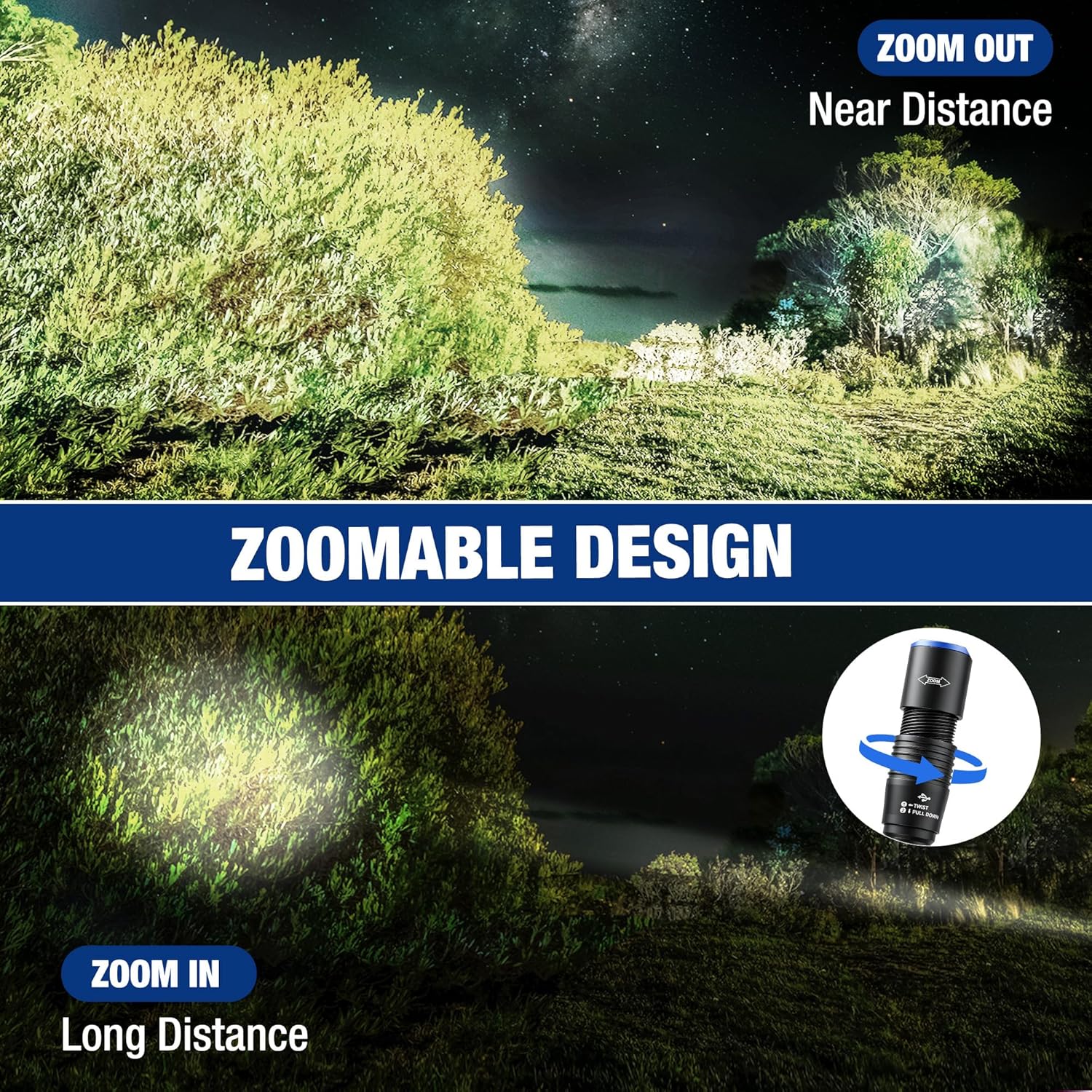 WORKPRO 2-in-1 UV Pen Flashlight with White Light, 395nm Black Light Penlight, Zoomable Focus, USB-C Rechargeable & Dry Battery Compatible for Pet Urine Detection, Camping, Emergency - Image 4