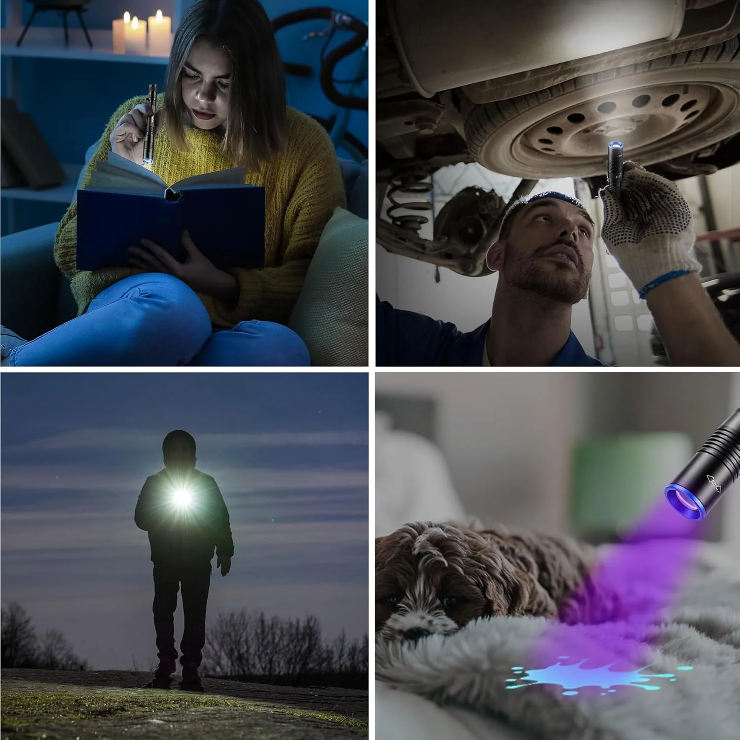 WORKPRO 2-in-1 UV Pen Flashlight with White Light, 395nm Black Light Penlight, Zoomable Focus, USB-C Rechargeable & Dry Battery Compatible for Pet Urine Detection, Camping, Emergency - Image 6