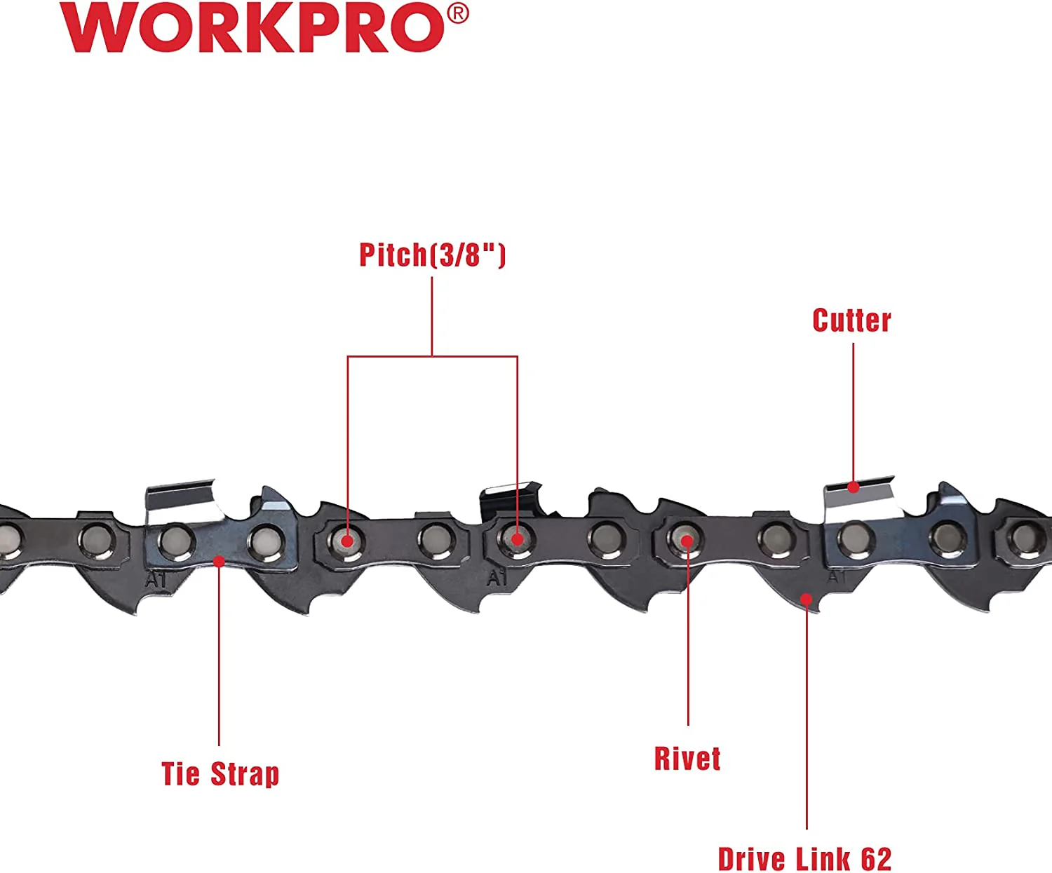 WORKPRO 2-Pack 18 Inch Chainsaw Chain, 3/8"Pitch, 62 Drive Links Wood Cutting Saw Chain for Chainsaw Parts - Image 3