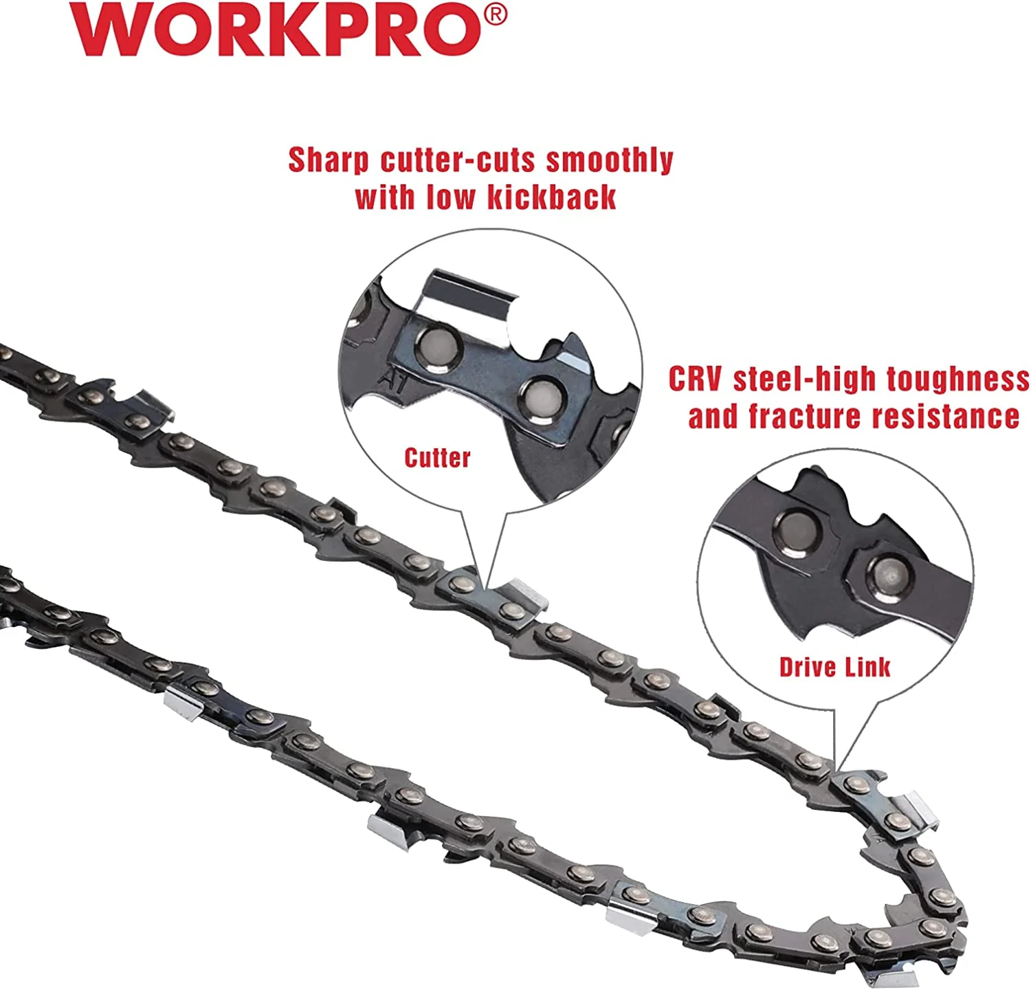 WORKPRO 2-Pack 18 Inch Chainsaw Chain, 3/8"Pitch, 62 Drive Links Wood Cutting Saw Chain for Chainsaw Parts - Image 4