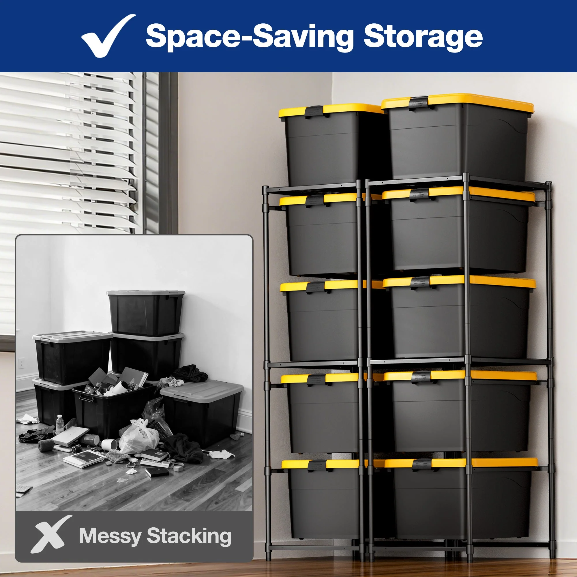 WORKPRO 2 Pack 250 LBS 5-Tier Bin Storage Rack for 27-Gallon Totes, Heavy Duty Metal Shelving Units for Garage, Basement, Pantry, Kitchen, Workspace, or Laundry Room, 30.5" x 22.5" x 69", Black - Image 3