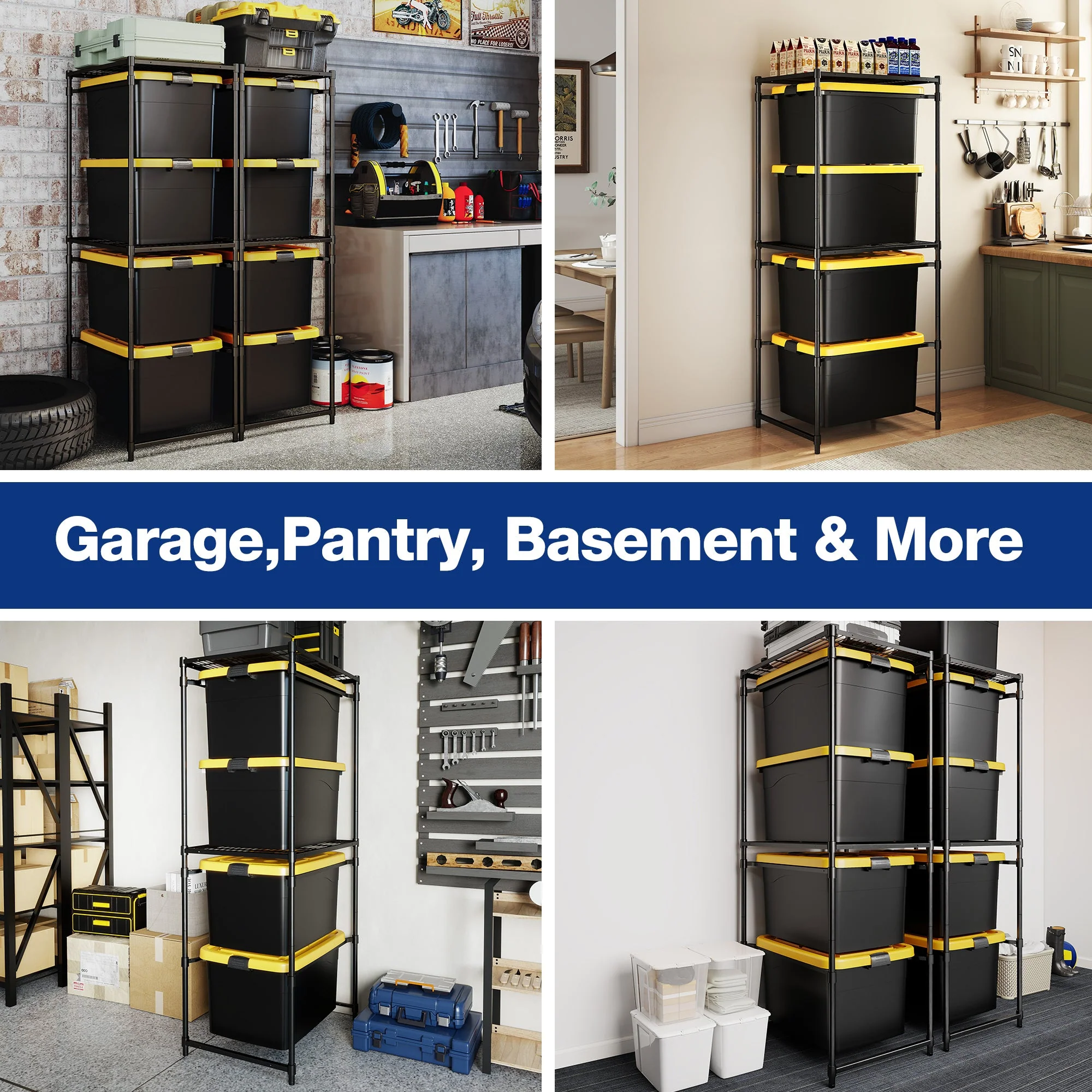 WORKPRO 2 Pack 250 LBS 5-Tier Bin Storage Rack for 27-Gallon Totes, Heavy Duty Metal Shelving Units for Garage, Basement, Pantry, Kitchen, Workspace, or Laundry Room, 30.5" x 22.5" x 69", Black - Image 8