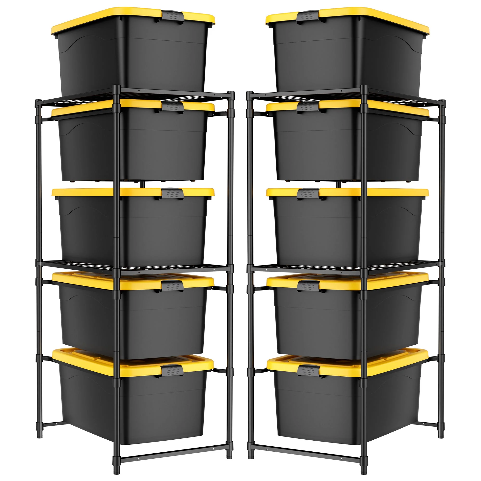 WORKPRO 2 Pack 250 LBS 5-Tier Bin Storage Rack for 27-Gallon Totes, Heavy Duty Metal Shelving Units for Garage, Basement, Pantry, Kitchen, Workspace, or Laundry Room, 30.5" x 22.5" x 69", Black - Image 9