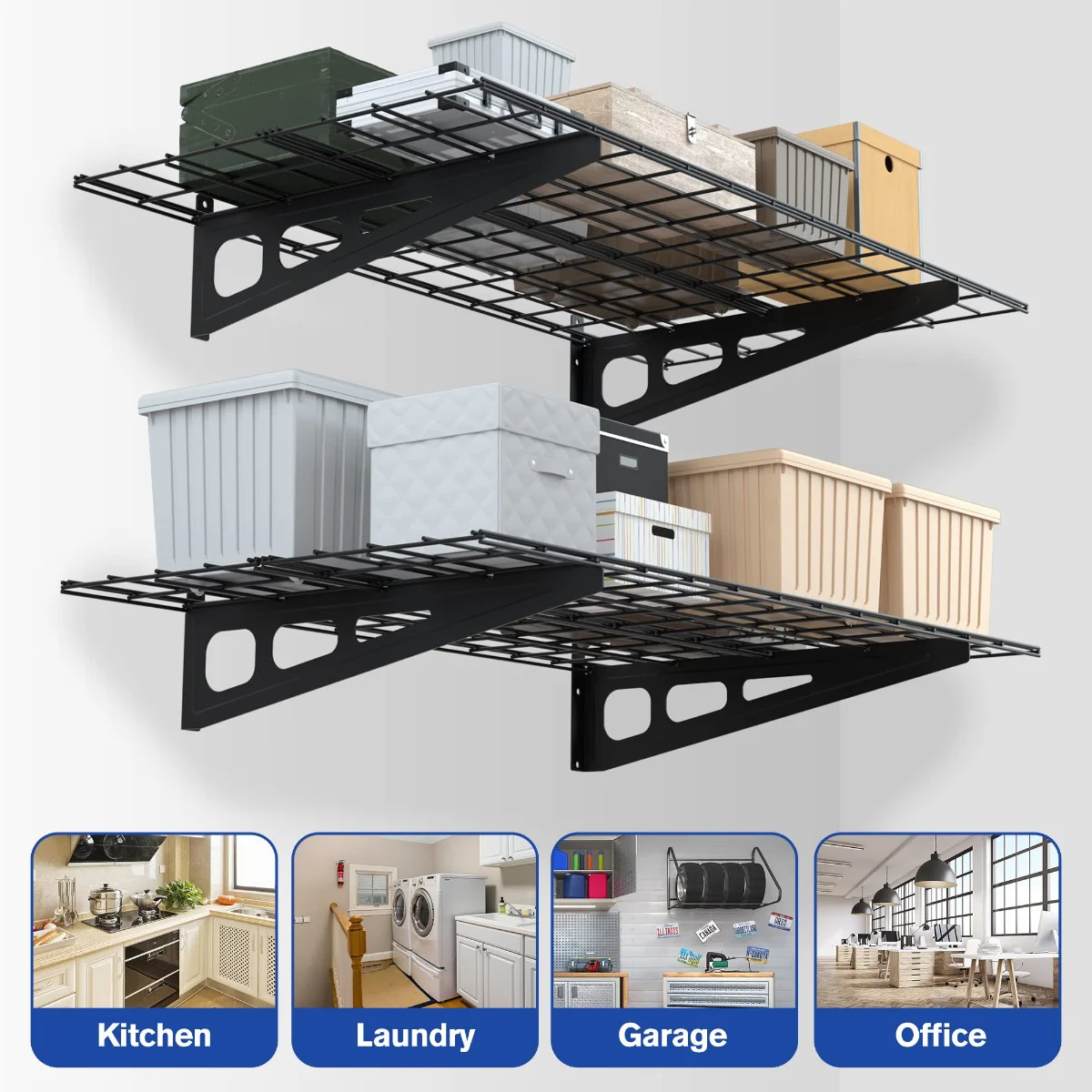 WORKPRO 2-Pack 2x4FT Heavy Duty Garage Wall Mounted Shelving, 48” x 24", 400lbs Load Capacity (Total), Black - Image 6