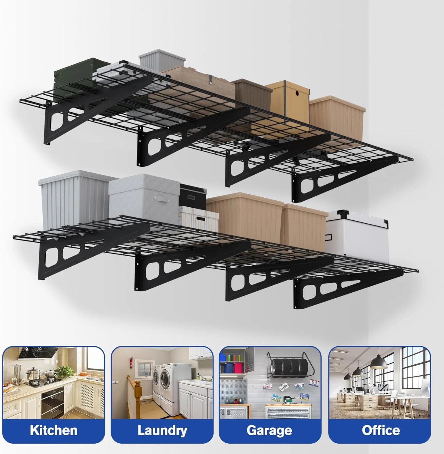 WORKPRO 2-Pack 2x6FT Garage Wall Shelving, 72” x 24” Heavy Duty Wall Mounted Shelving, 800lbs Load Capacity (Total), Metal Wall Shelves Suitable for Shop, Shed, Garage Storage, Black, 1 Sets - Image 6