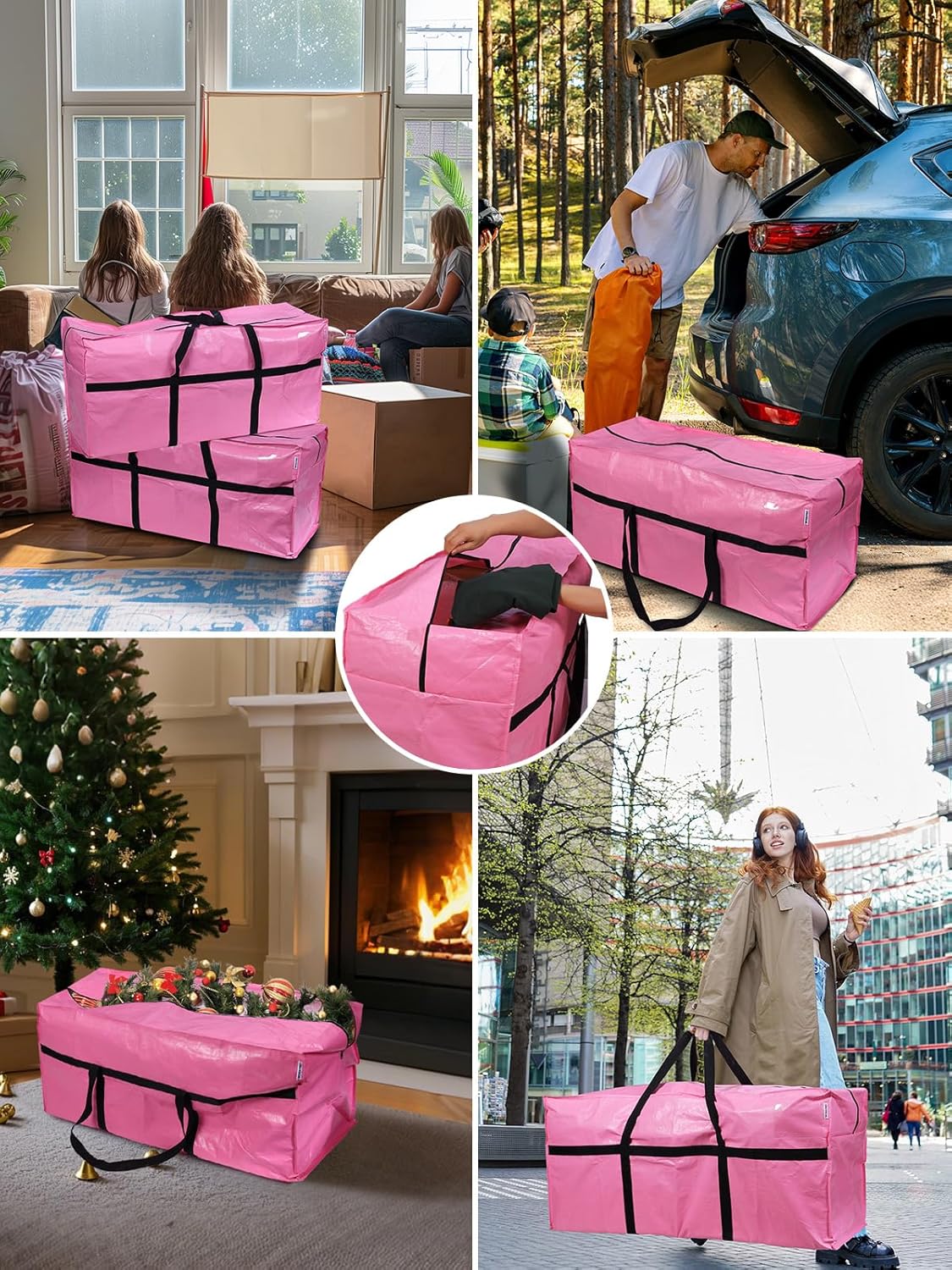 WORKPRO 2-Pack 66 Gallon Extra Large Moving Bags with Zippers & Carry Handles, Heavy-Duty Storage Totes for Moving, Dorm Move-In, Travel & Space-Saving Organization, Pink - Image 7