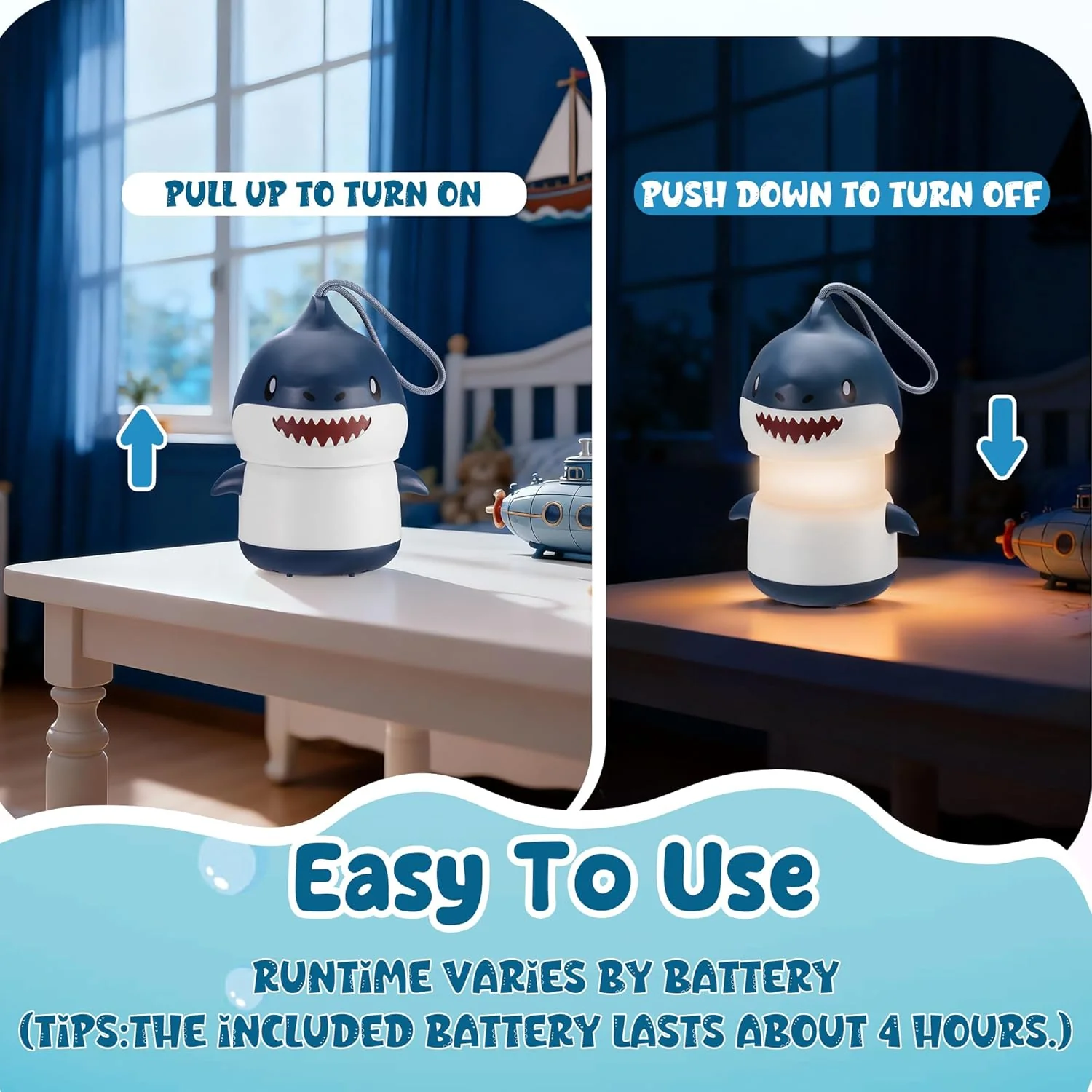 WORKPRO 2-Pack Kids Camping Lanterns with RGB Lights, Battery Powered with Lanyard, Fun Night Light Gifts for Kids - Shark Design - Image 3