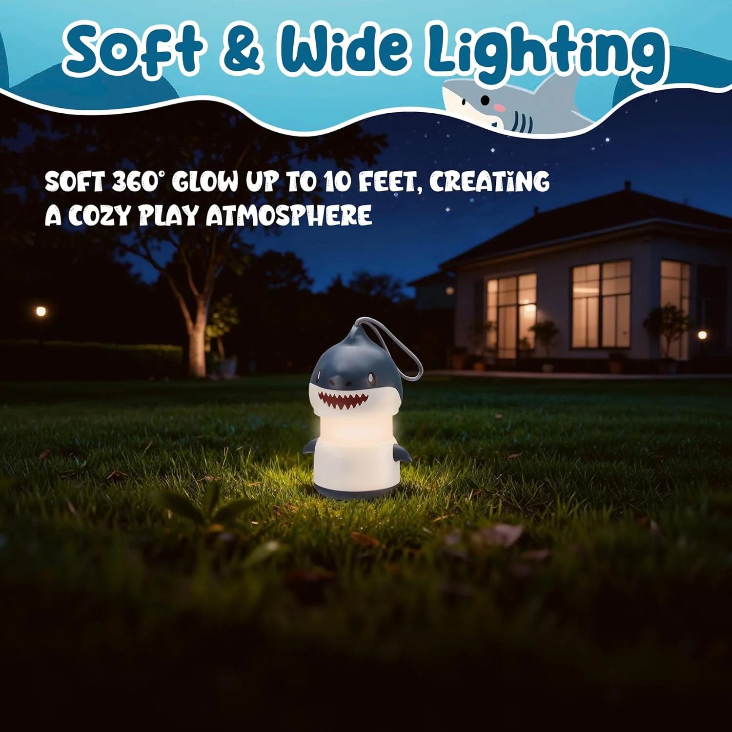 WORKPRO 2-Pack Kids Camping Lanterns with RGB Lights, Battery Powered with Lanyard, Fun Night Light Gifts for Kids - Shark Design - Image 6