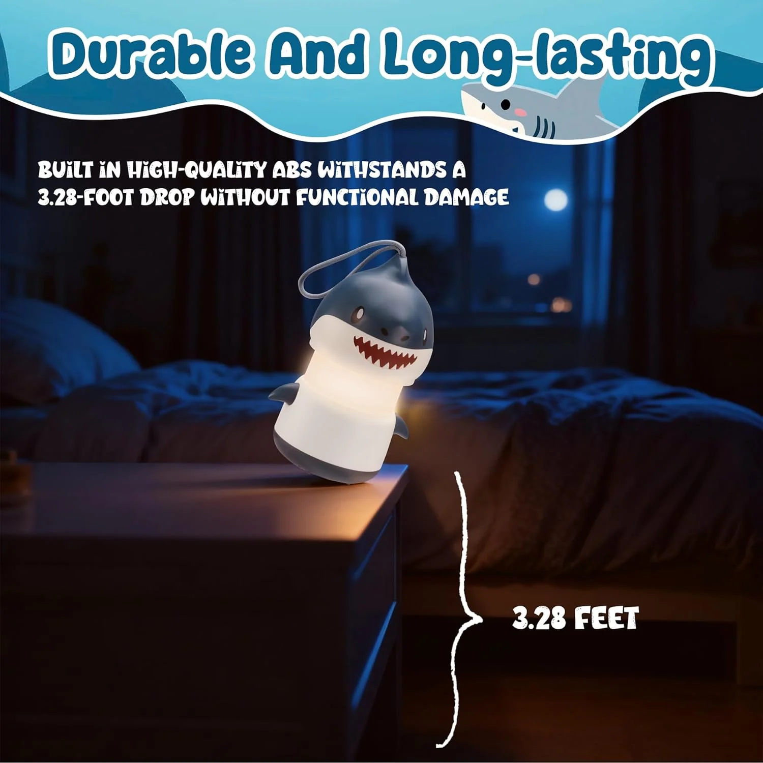 WORKPRO 2-Pack Kids Camping Lanterns with RGB Lights, Battery Powered with Lanyard, Fun Night Light Gifts for Kids - Shark Design - Image 7