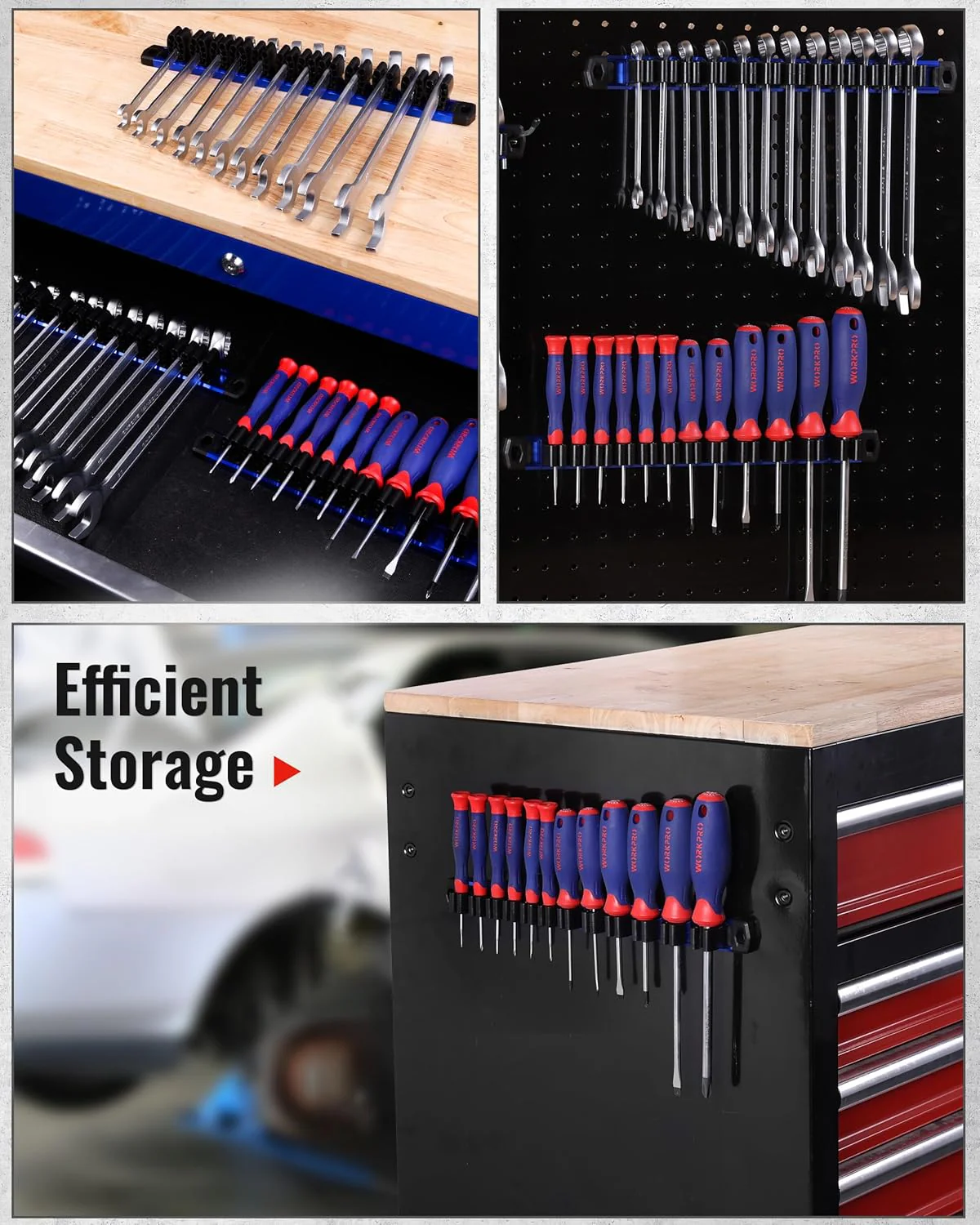 WORKPRO 2-Pack Magnetic Screwdriver Organizer and Wrench Organizer Set, Aluminum Rail Magnetic Tool Organizers, Tool Holder, Tool Box Organizers, 24-Slot Screwdriver & Wrench Holder (Tools Excluded) - Image 6
