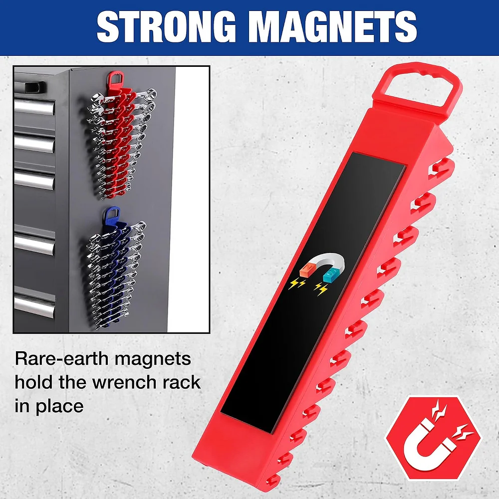 WORKPRO 2-Pack Magnetic Wrench Organizer, 12-Piece Gripper Wrench Holder for Stubby or Line Wrenches, Fits SAE (1/4" to 15/16") and Metric (6mm to 24mm), Flexible Teeth - Image 3