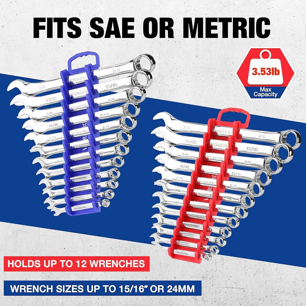 WORKPRO 2-Pack Magnetic Wrench Organizer, 12-Piece Gripper Wrench Holder for Stubby or Line Wrenches, Fits SAE (1/4" to 15/16") and Metric (6mm to 24mm), Flexible Teeth - Image 5
