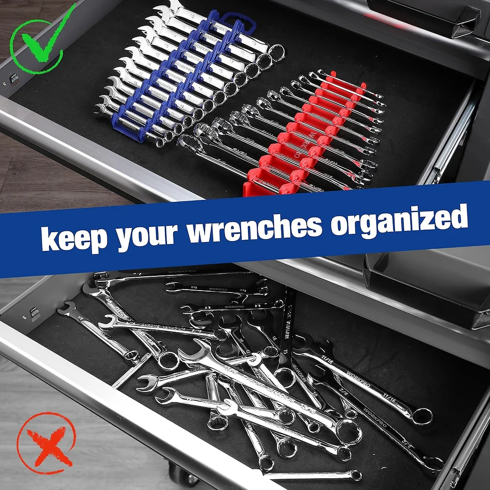 WORKPRO 2-Pack Magnetic Wrench Organizer, 12-Piece Gripper Wrench Holder for Stubby or Line Wrenches, Fits SAE (1/4" to 15/16") and Metric (6mm to 24mm), Flexible Teeth - Image 6