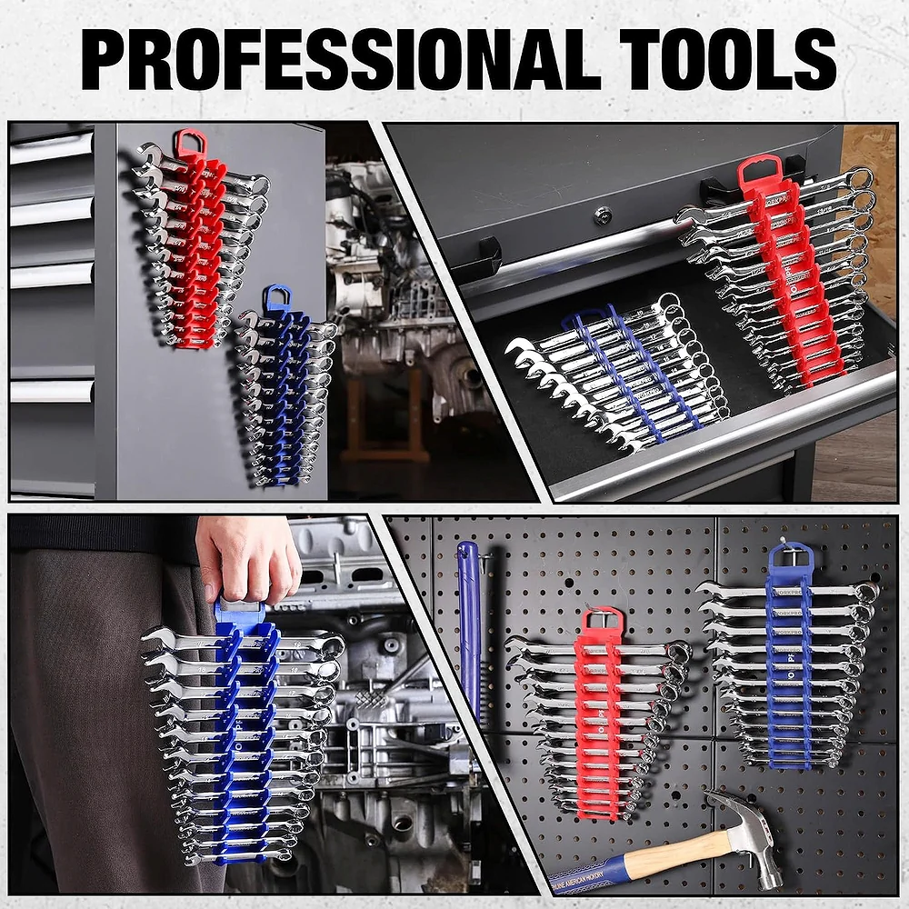 WORKPRO 2-Pack Magnetic Wrench Organizer, 12-Piece Gripper Wrench Holder for Stubby or Line Wrenches, Fits SAE (1/4" to 15/16") and Metric (6mm to 24mm), Flexible Teeth - Image 7