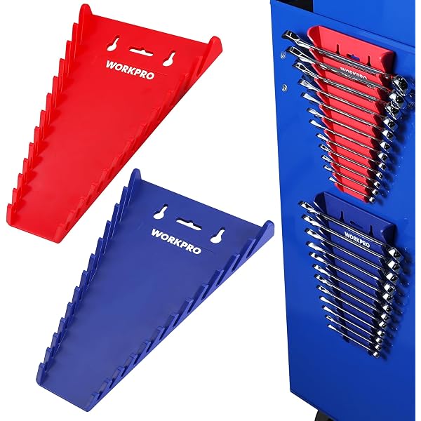 WORKPRO 2-Pack Magnetic Wrench Organizer, 12-Piece Wrench Holder Set for Tool Box Drawer, Wrench Rack Tool Trays SAE (1/4" - 15/16") and Metric (6mm-24mm)