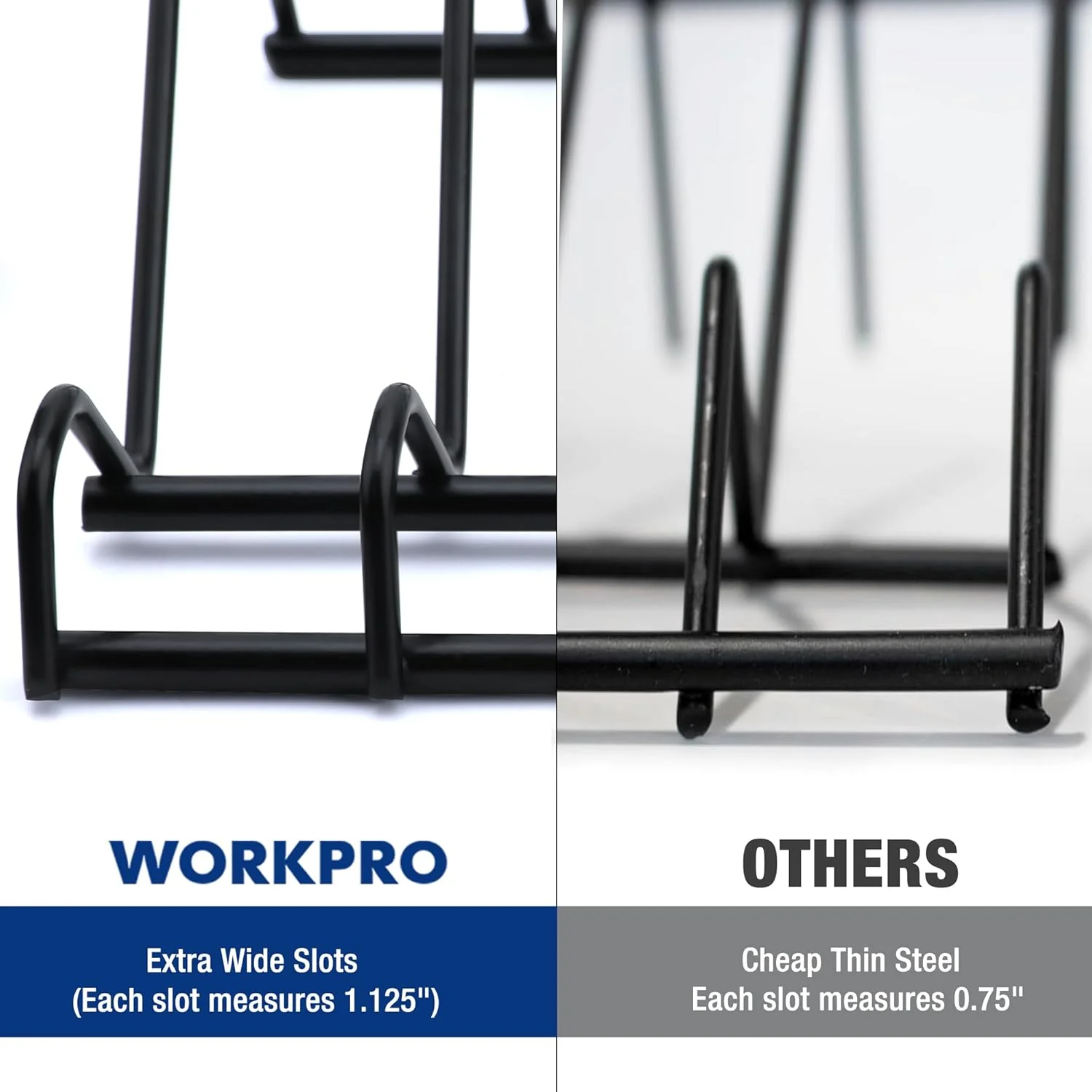 WORKPRO 2-Pack Plier Organizer Rack, 20 Slots Tool Drawer Organizer for Spring-Loaded, Regular and Wide-Handle Pliers, Metal Wire Construction, Black Coating, 11.2" x 5.5" x 2.6" (Pliers Not Included) - Image 4